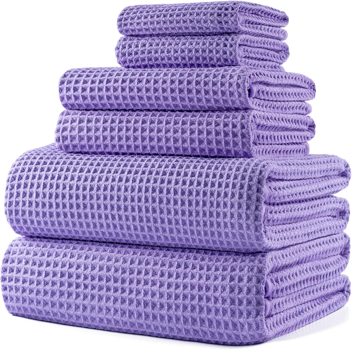 Oversize, 60 x 30 in., Quick Dry Lint Free Microfiber Bath Towel Set, 6 Piece (Beige, Waffle Weave)