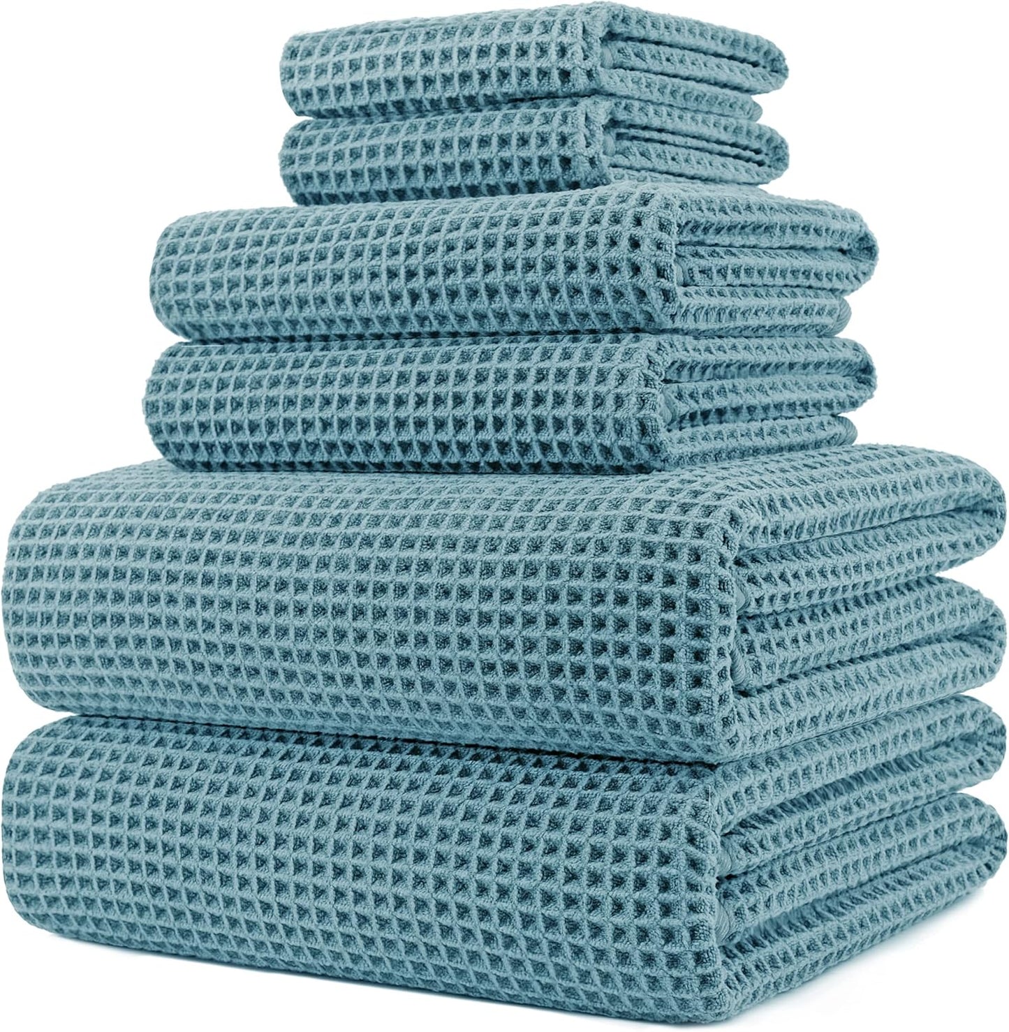 Oversize, 60 x 30 in., Quick Dry Lint Free Microfiber Bath Towel Set, 6 Piece (Beige, Waffle Weave)