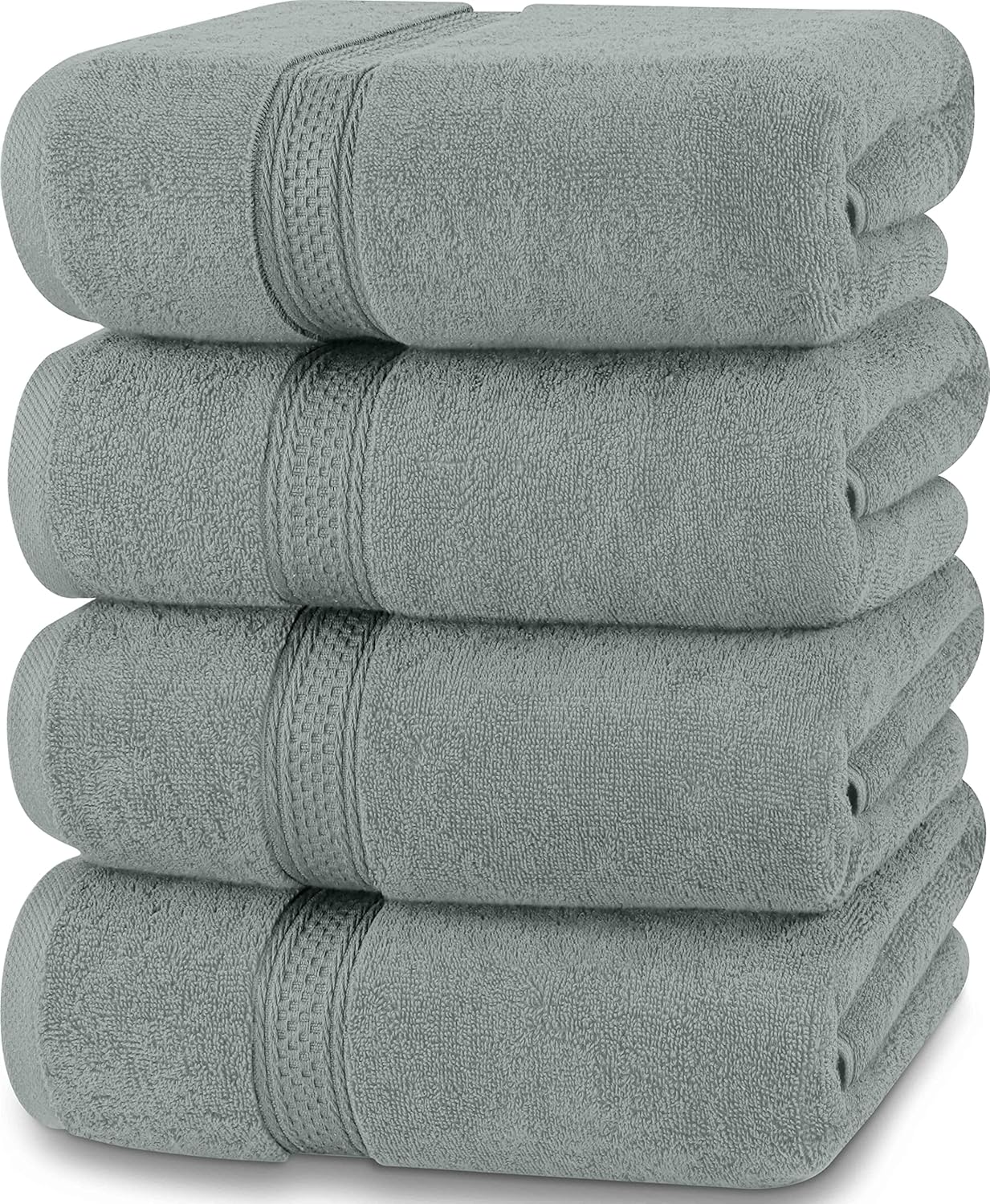 4 Pack Premium Bath Towels Set, (27 x 54 Inches) 100% Ring Spun Cotton 600GSM, Lightweight and Highly Absorbent Quick Drying Towels, Perfect for Daily Use (Grey)