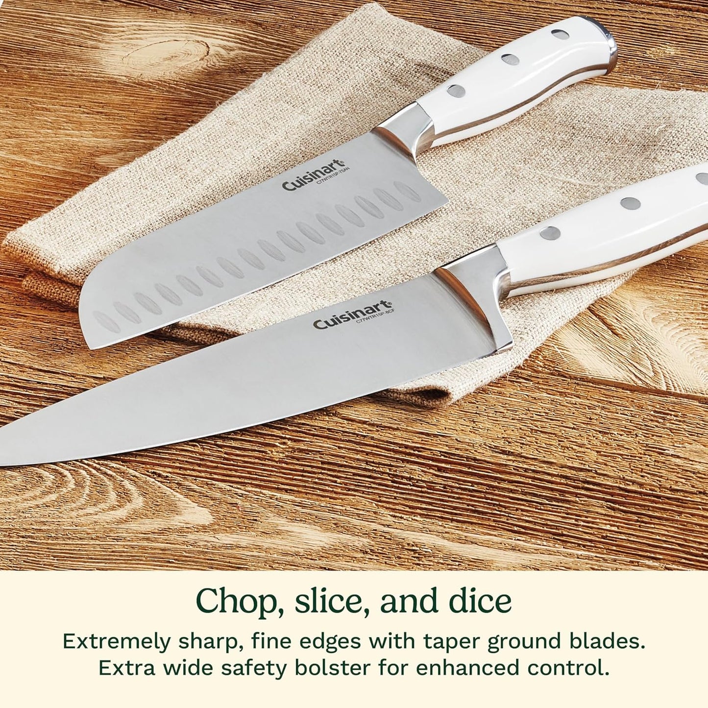 15-Piece Knife Set with Block, High Carbon Stainless Steel, Forged Triple Rivet, White
