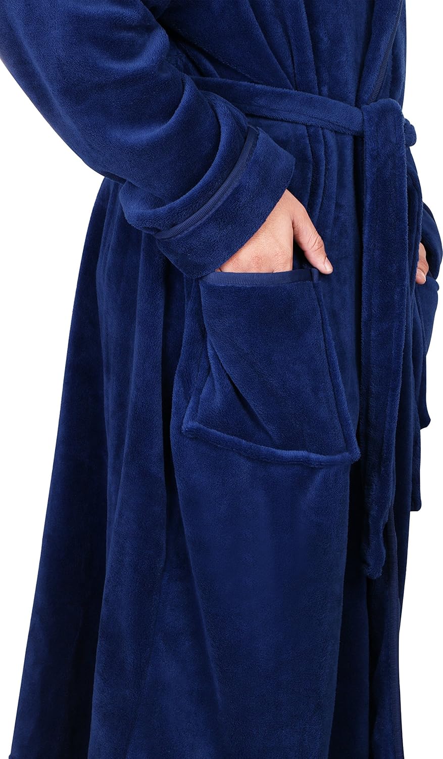 Men's Hooded Fleece Bathrobe Plush Long Spa Robe
