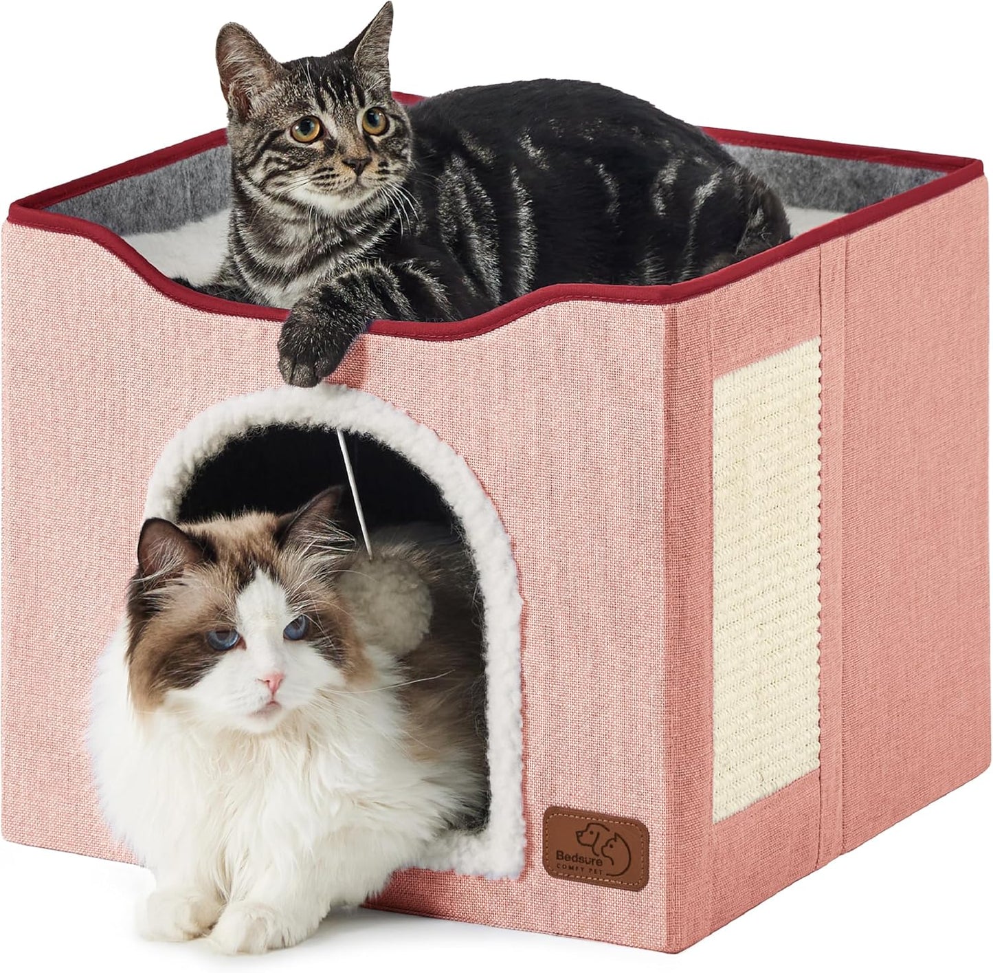 2-Level Cat House for Indoor Cats - Small Cat Towers with Scratch Pad and Hideaway Condo, Cat Cave Bed Furniture for Multi Pets and Large Cats, 18x14x23 inches, Grey