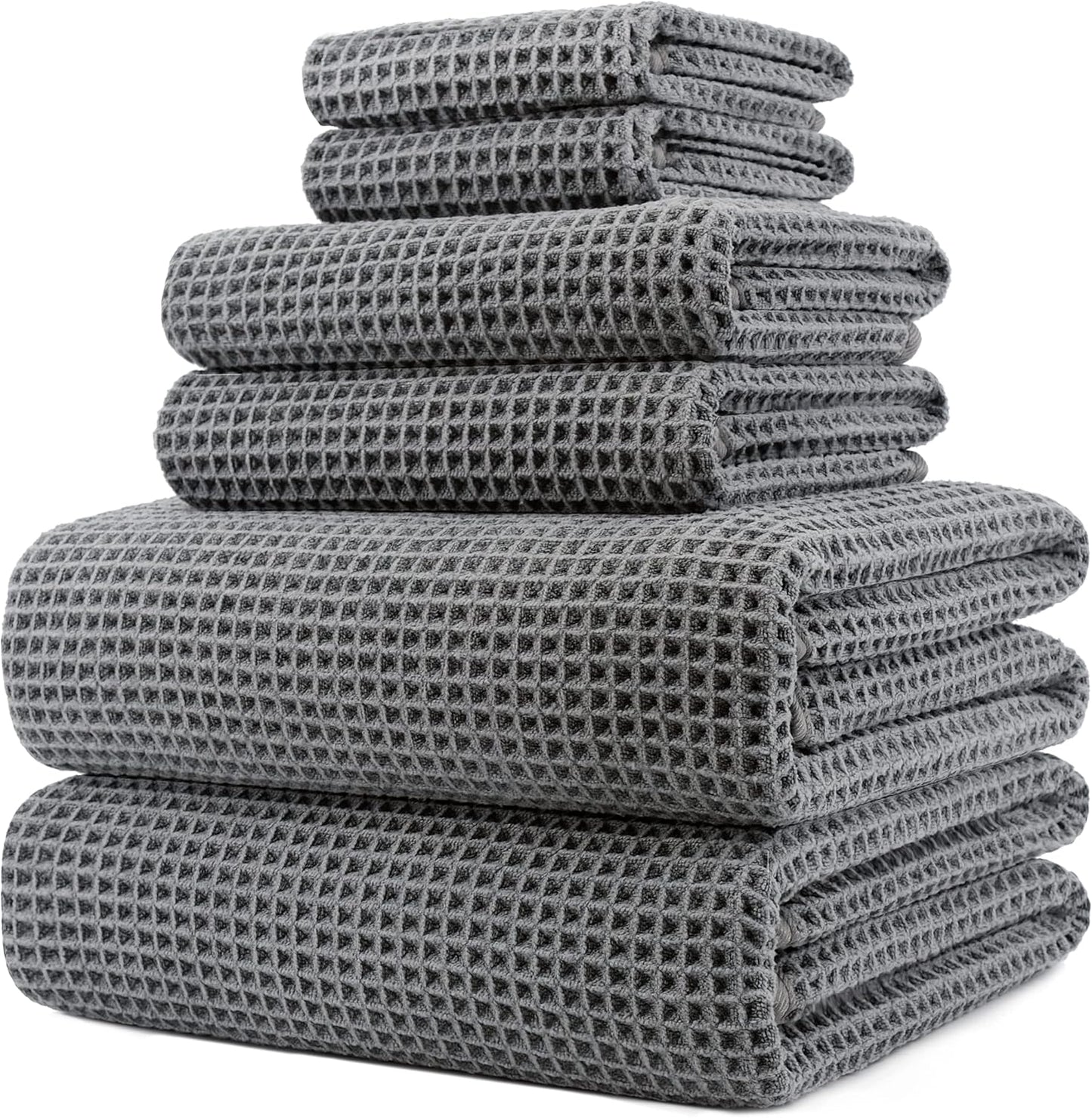 Oversize, 60 x 30 in., Quick Dry Lint Free Microfiber Bath Towel Set, 6 Piece (Beige, Waffle Weave)