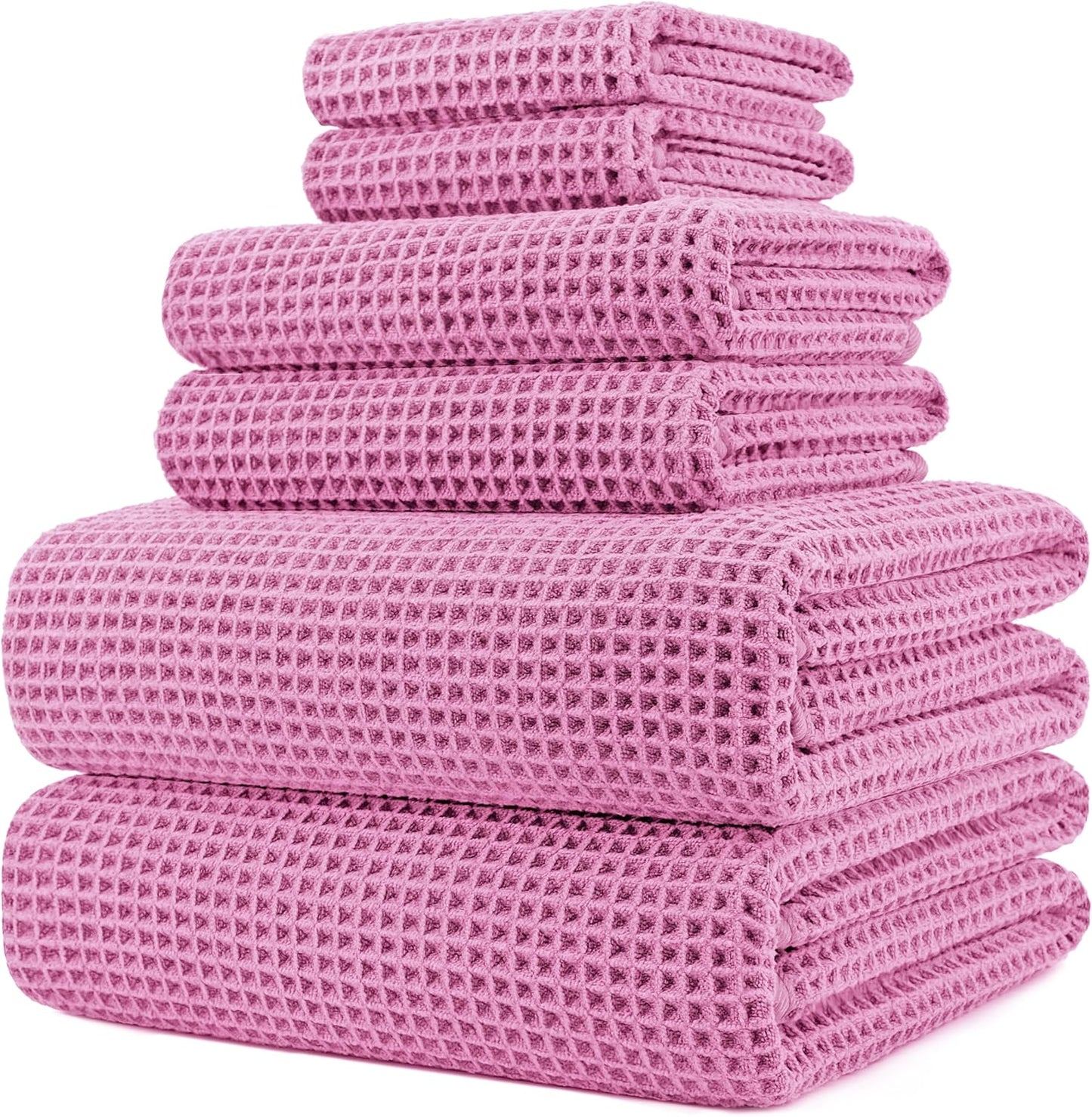 Oversize, 60 x 30 in., Quick Dry Lint Free Microfiber Bath Towel Set, 6 Piece (Beige, Waffle Weave)