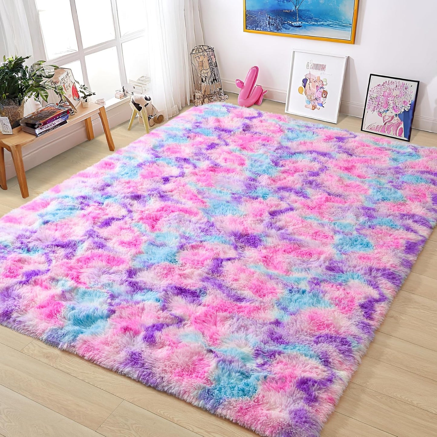 Area Rugs 8x10 for Living Room, Super Soft Fluffy Rugs for Bedroom, Modern Shaggy Rug Fuzzy Carpets for Kids, Plush Indoor Nursery Home Decor Rug with Non-Slip Bottom, Black