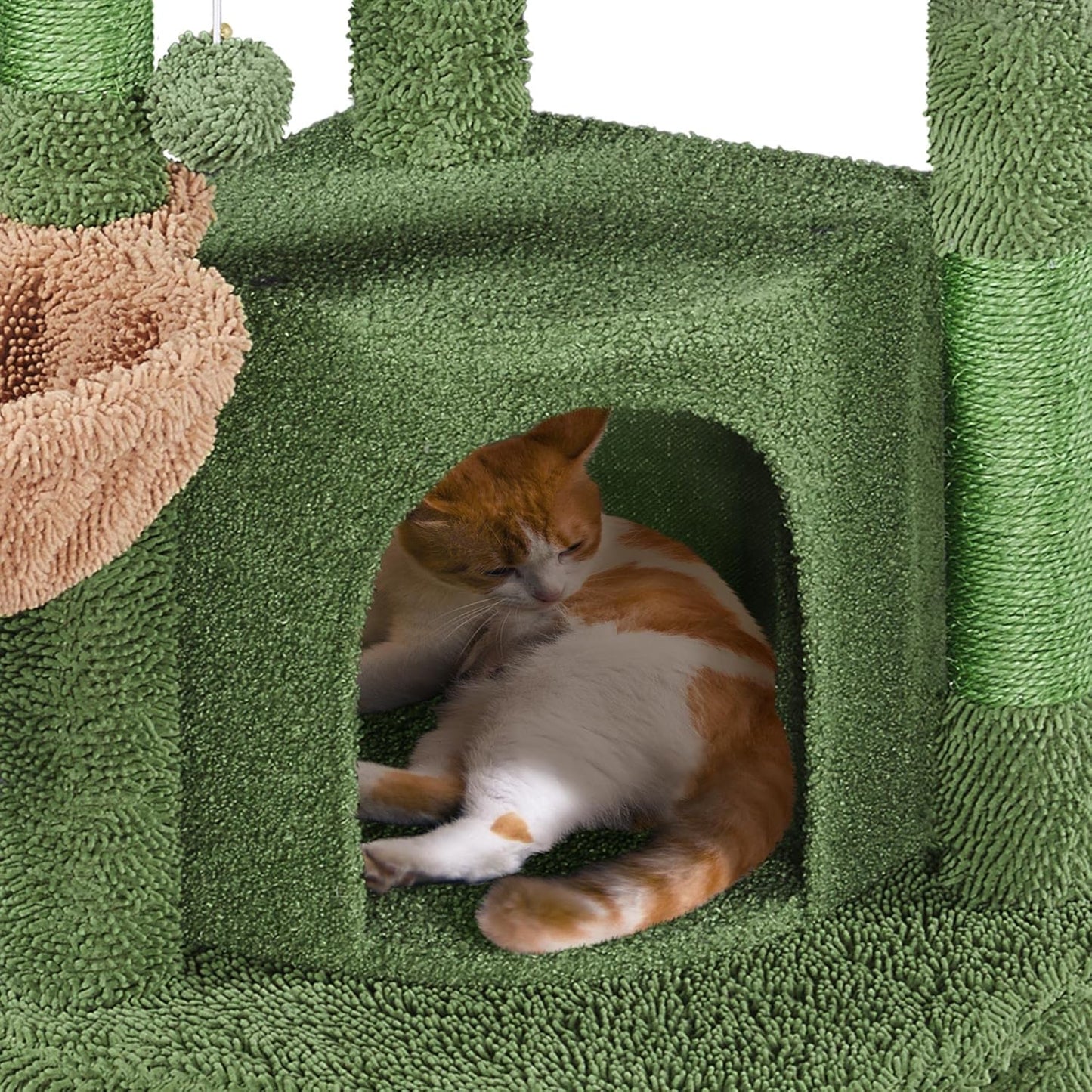 Cactus Cat Tree, 42in Cat Tower for Indoor Cats, Multi Level Cat Condo Scratching Post, Cat Activity Center Pet Furniture w/Ball, Plush Perch, Platform, Basket