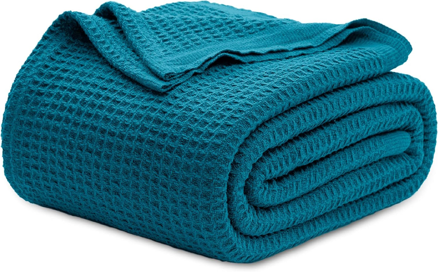 100% Cotton Blanket Queen Size for Bed - Breathable and Soft, Waffle Weave Blanket for Summer Spring, White, 90x90 Inches