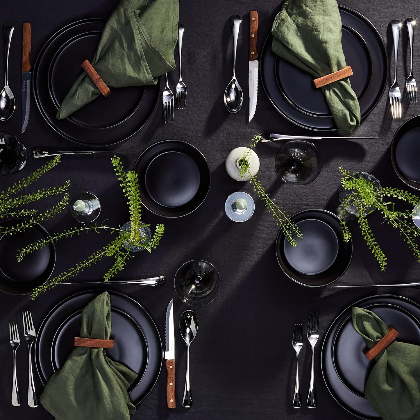 16-Piece Stoneware Dish Set, Service for 4, Black Plates and Bowls Dinnerware Set, Dishwasher and Microwave Safe, Black Matte