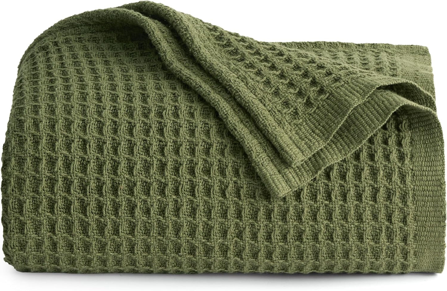 100% Cotton Blanket Queen Size for Bed - Breathable and Soft, Waffle Weave Blanket for Summer Spring, White, 90x90 Inches