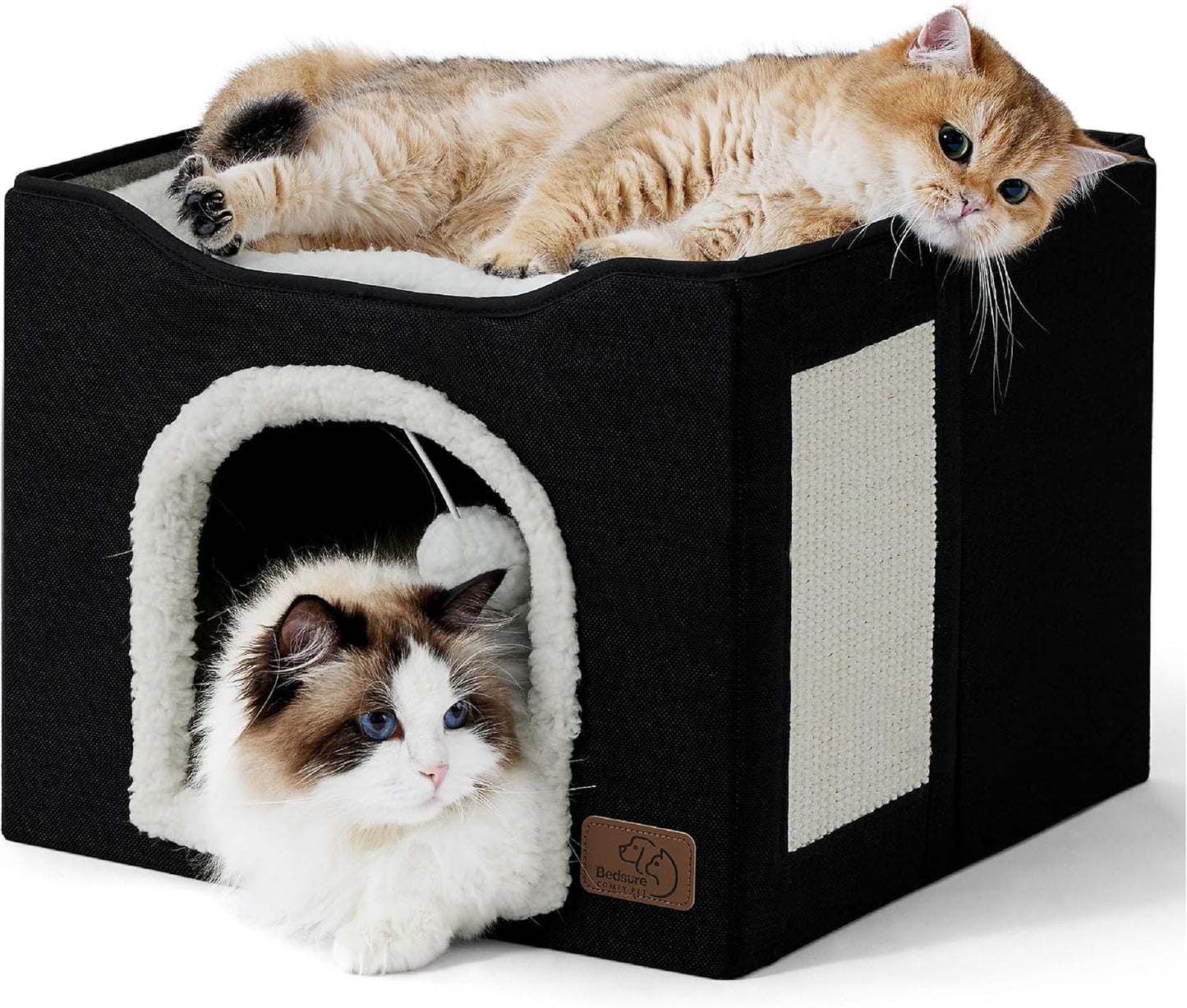 2-Level Cat House for Indoor Cats - Small Cat Towers with Scratch Pad and Hideaway Condo, Cat Cave Bed Furniture for Multi Pets and Large Cats, 18x14x23 inches, Grey