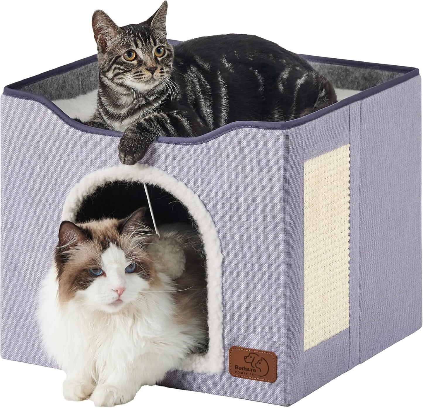 2-Level Cat House for Indoor Cats - Small Cat Towers with Scratch Pad and Hideaway Condo, Cat Cave Bed Furniture for Multi Pets and Large Cats, 18x14x23 inches, Grey