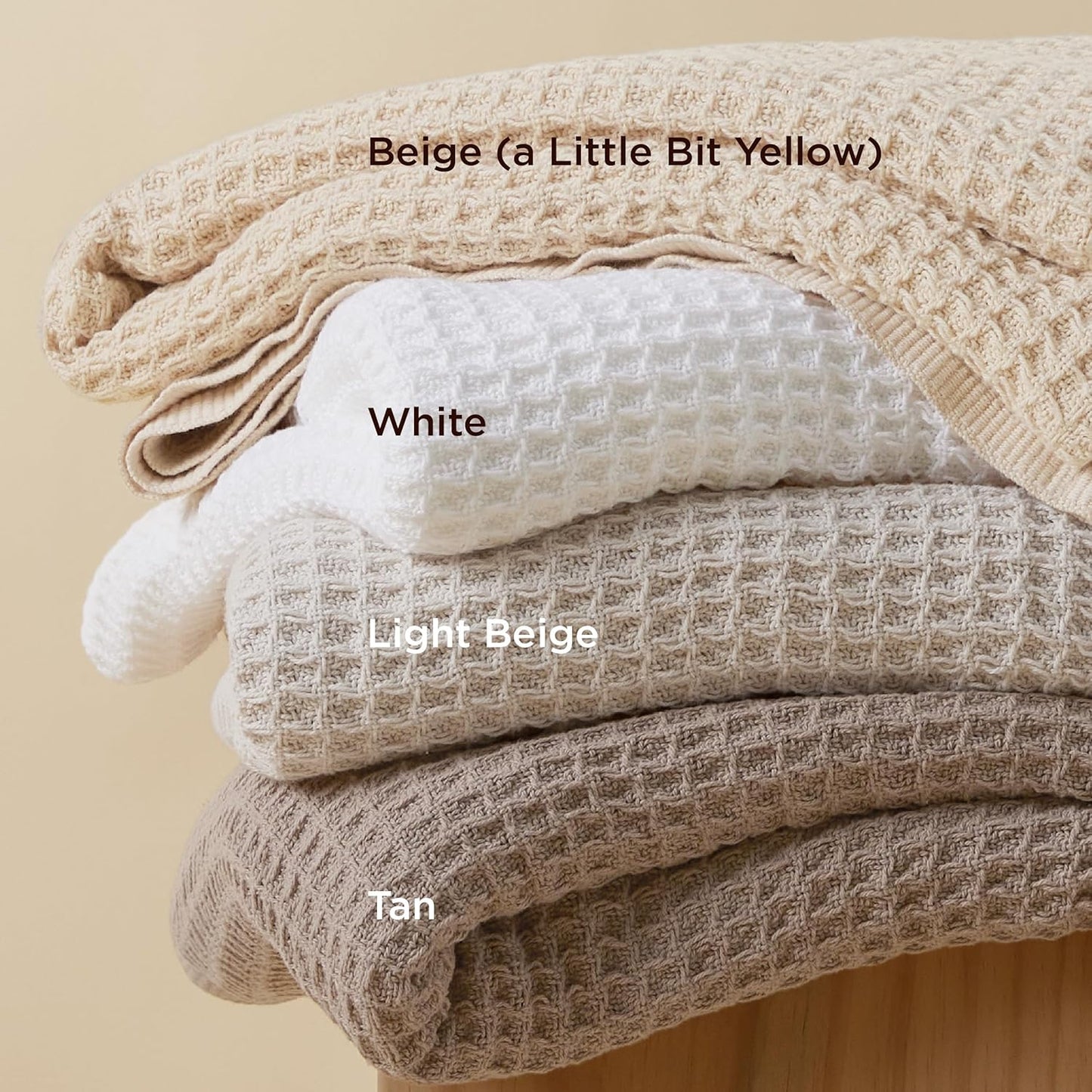 100% Cotton Blanket Queen Size for Bed - Breathable and Soft, Waffle Weave Blanket for Summer Spring, White, 90x90 Inches