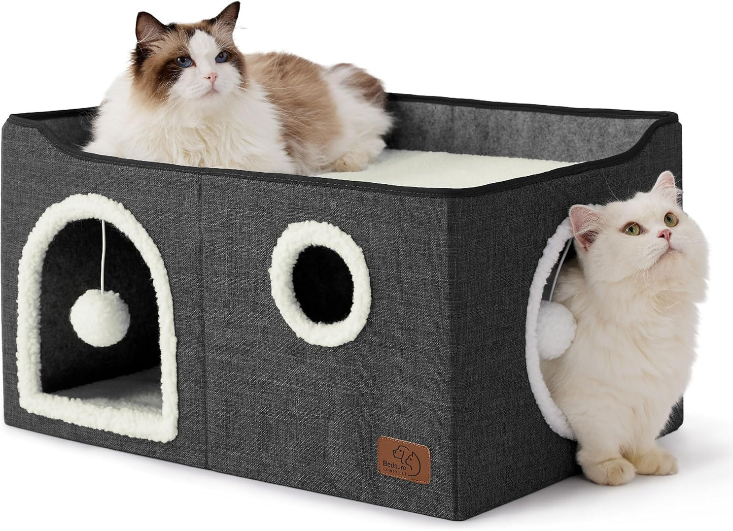 2-Level Cat House for Indoor Cats - Small Cat Towers with Scratch Pad and Hideaway Condo, Cat Cave Bed Furniture for Multi Pets and Large Cats, 18x14x23 inches, Grey