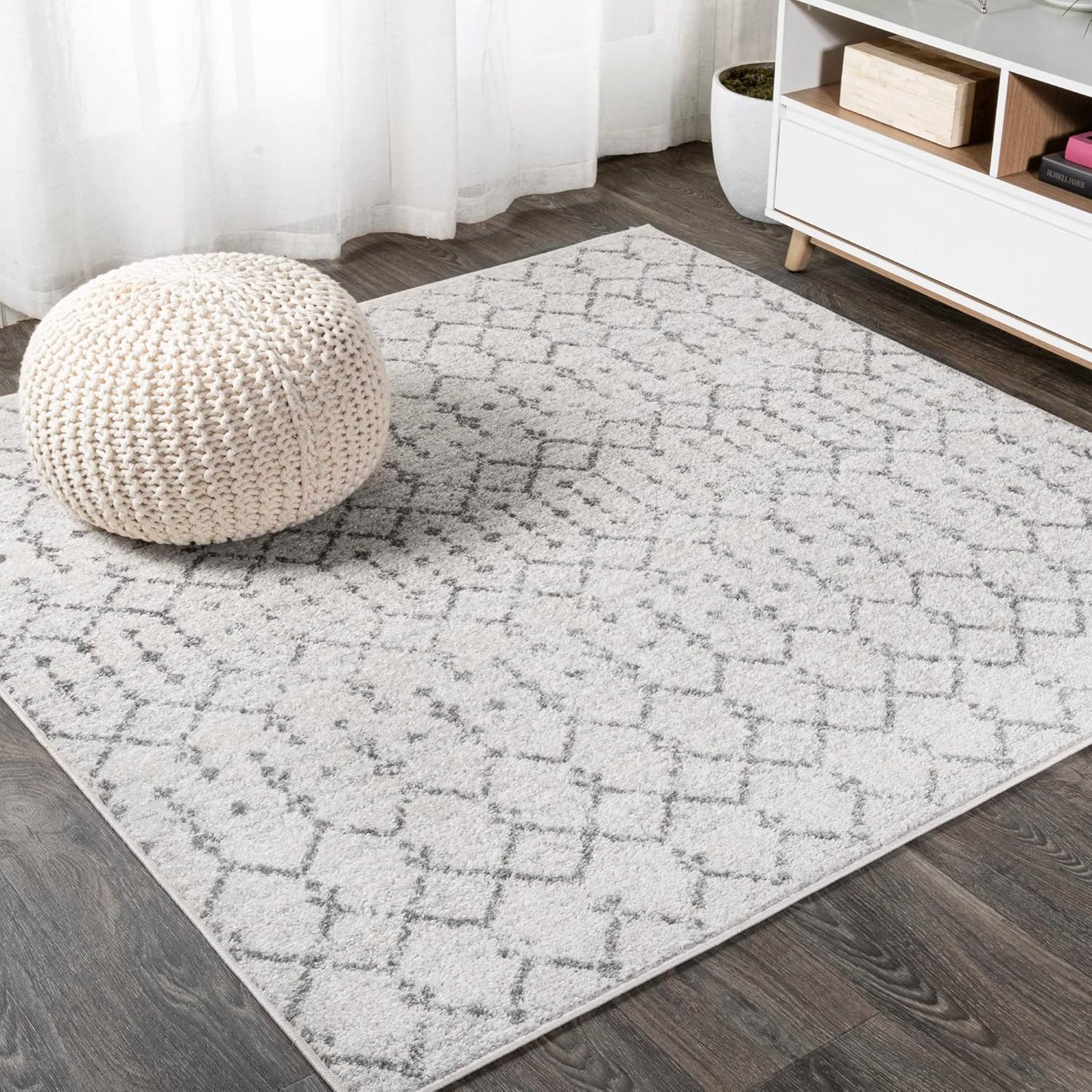 MOH101B-8 Moroccan Hype Boho Vintage Diamond 8 ft. x 10 ft. Area-Rug, Bohemian, Southwestern, Casual, Transitional, Pet Friendly, Non Shedding, Stain Resistant, Easy-Cleaning, Cream/Gray