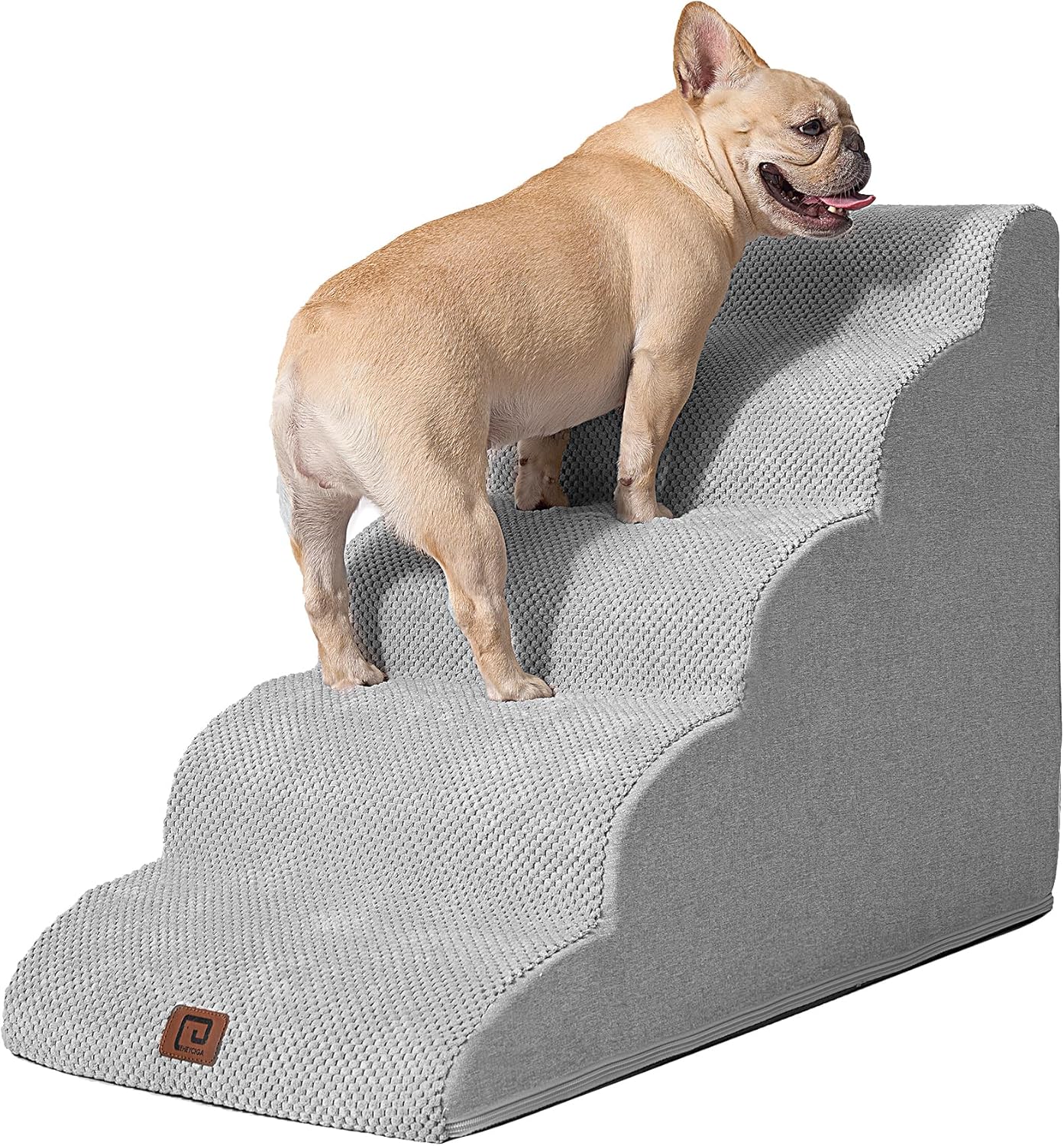 Curved Dog Stairs Ramp for Small Dogs 15.7" H, 3-Step Dog Steps for Couch Sofa and Chair, Pet Stairs for Cats, Non-Slip Balanced Pet Steps Indoor, Grey