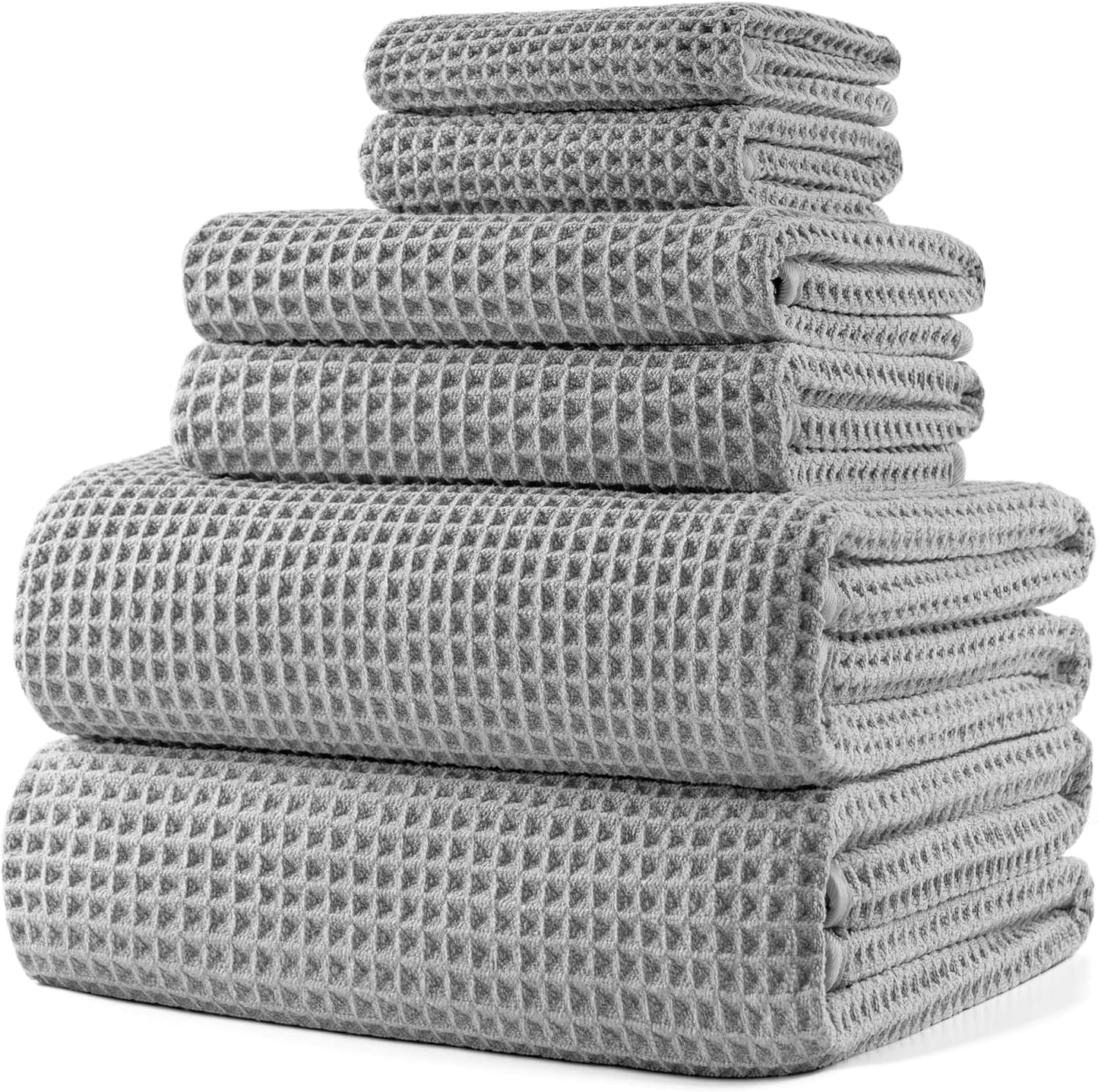 Oversize, 60 x 30 in., Quick Dry Lint Free Microfiber Bath Towel Set, 6 Piece (Beige, Waffle Weave)