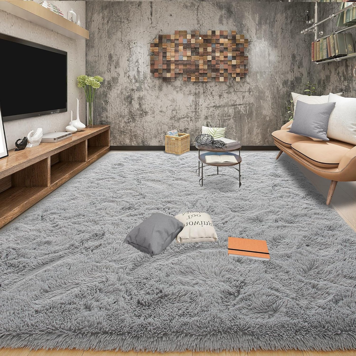 Area Rugs 8x10 for Living Room, Super Soft Fluffy Rugs for Bedroom, Modern Shaggy Rug Fuzzy Carpets for Kids, Plush Indoor Nursery Home Decor Rug with Non-Slip Bottom, Black