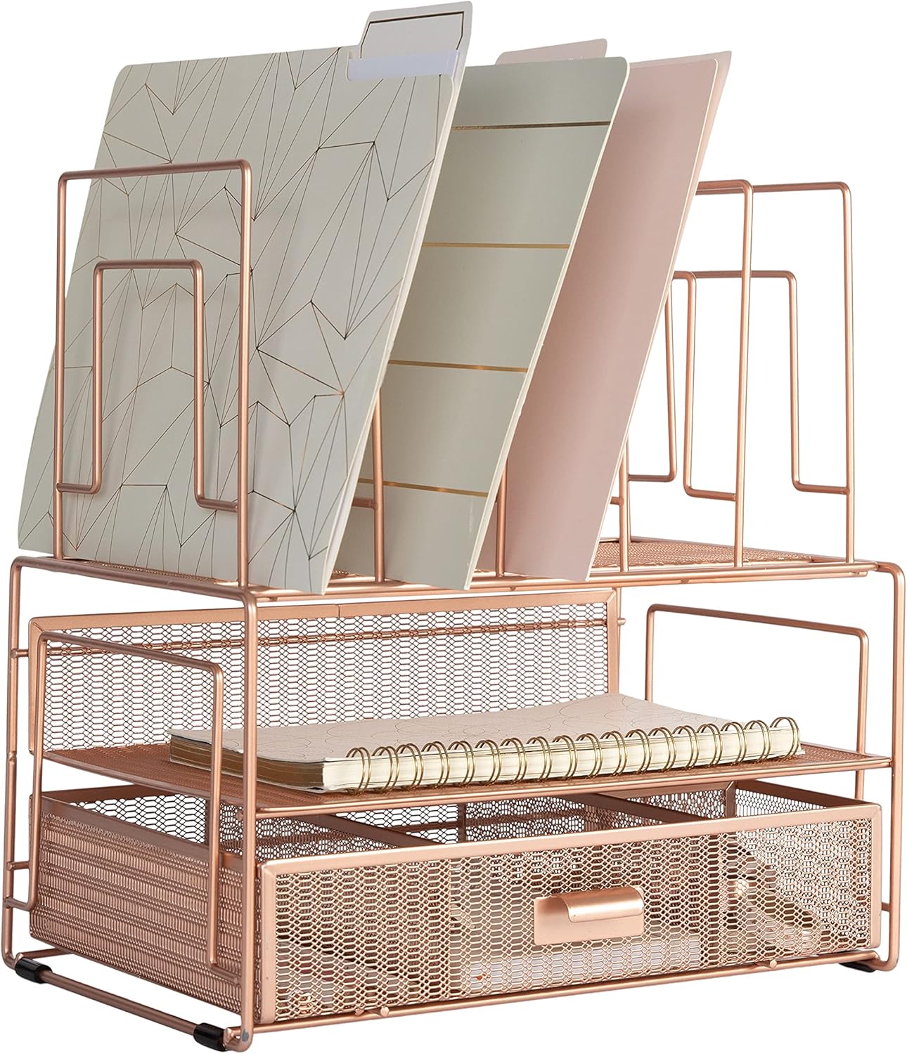 Gold Desk Organizer – Cute File Holder for Desk & Drawer Storage for Office Supplies, Paper, Devices & Folders