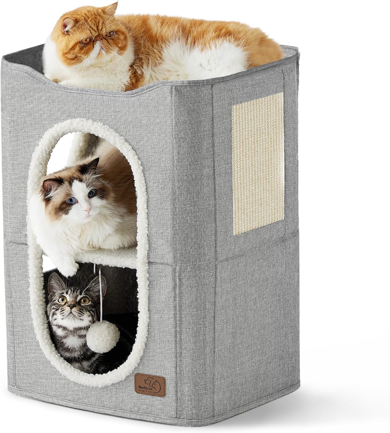2-Level Cat House for Indoor Cats - Small Cat Towers with Scratch Pad and Hideaway Condo, Cat Cave Bed Furniture for Multi Pets and Large Cats, 18x14x23 inches, Grey