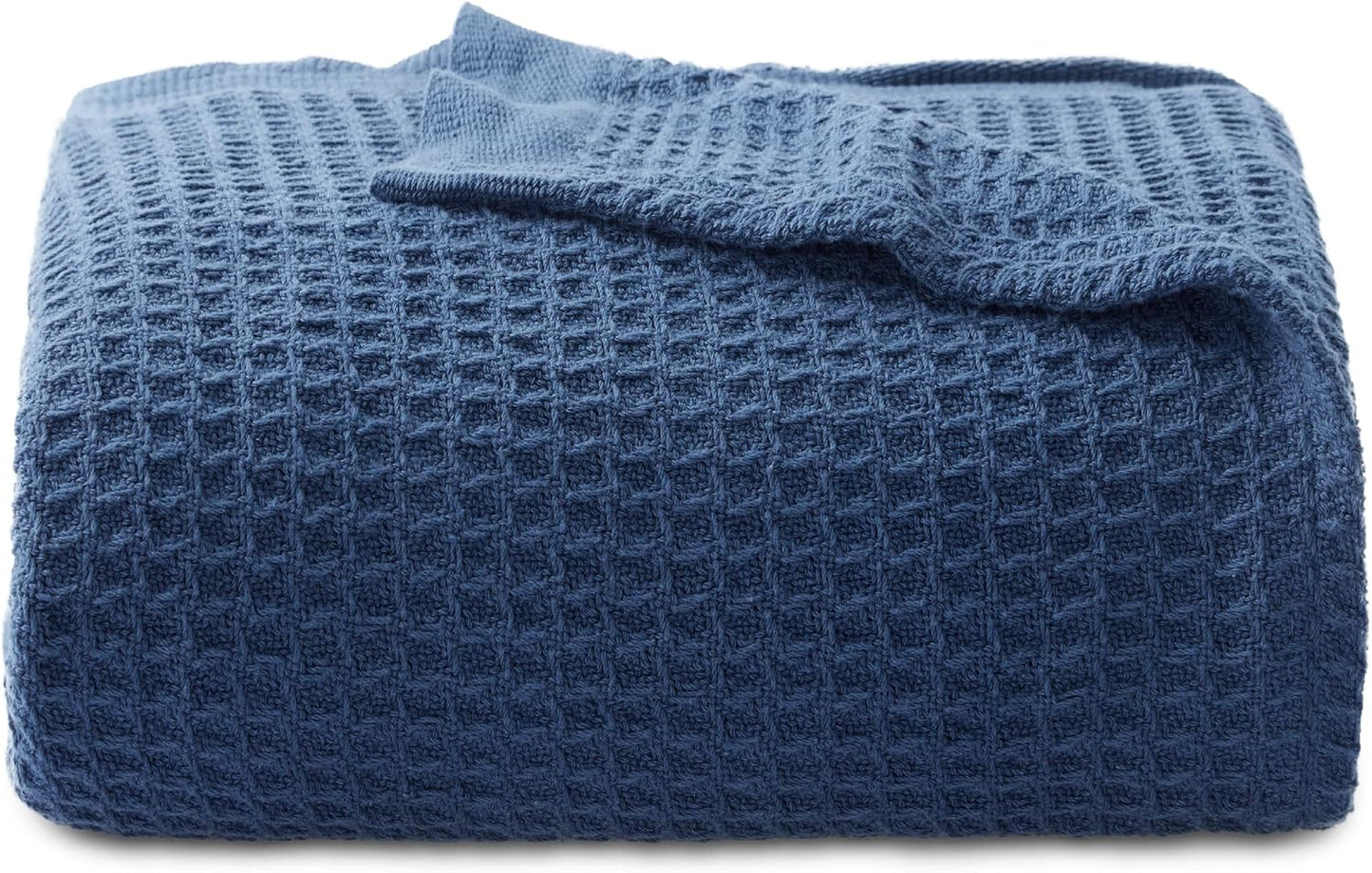 100% Cotton Blanket Queen Size for Bed - Breathable and Soft, Waffle Weave Blanket for Summer Spring, White, 90x90 Inches
