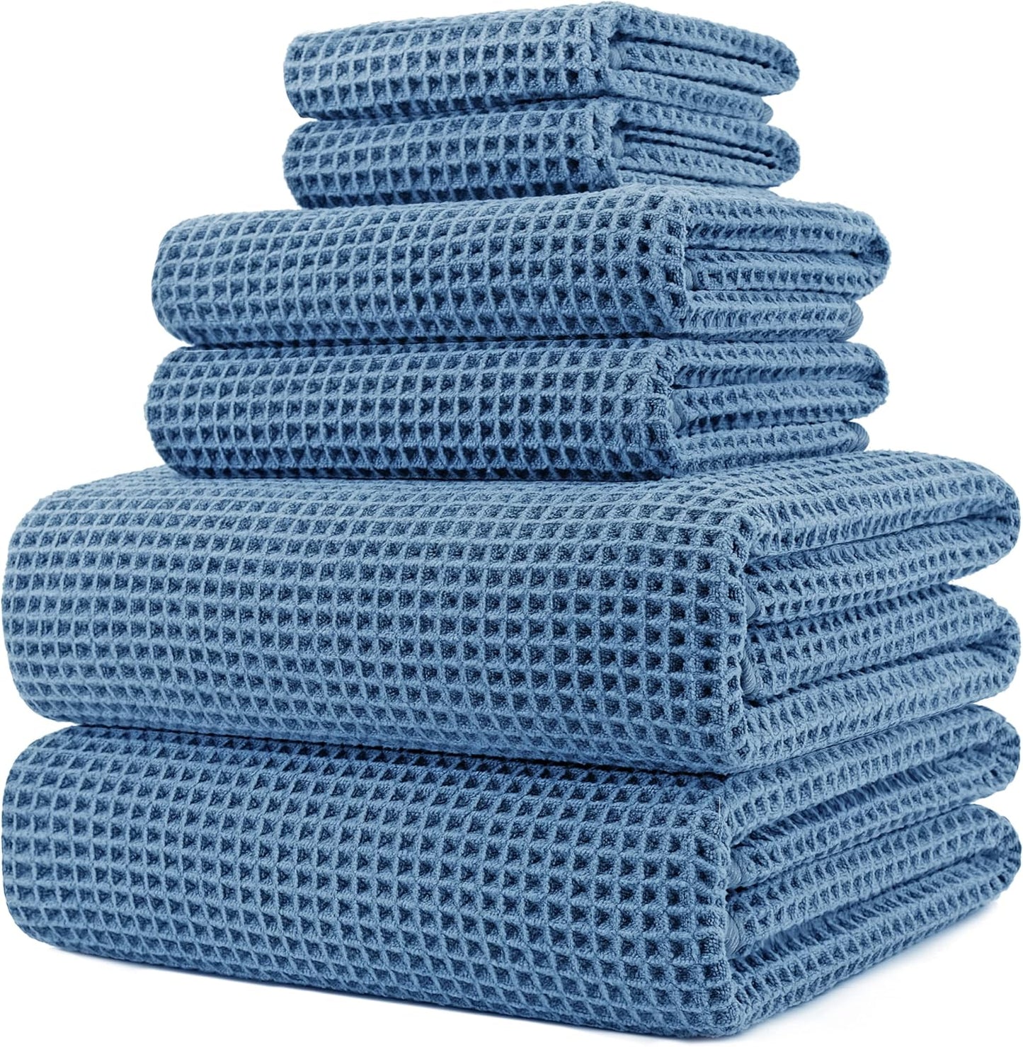 Oversize, 60 x 30 in., Quick Dry Lint Free Microfiber Bath Towel Set, 6 Piece (Beige, Waffle Weave)