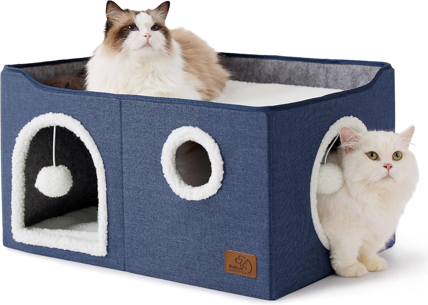 2-Level Cat House for Indoor Cats - Small Cat Towers with Scratch Pad and Hideaway Condo, Cat Cave Bed Furniture for Multi Pets and Large Cats, 18x14x23 inches, Grey