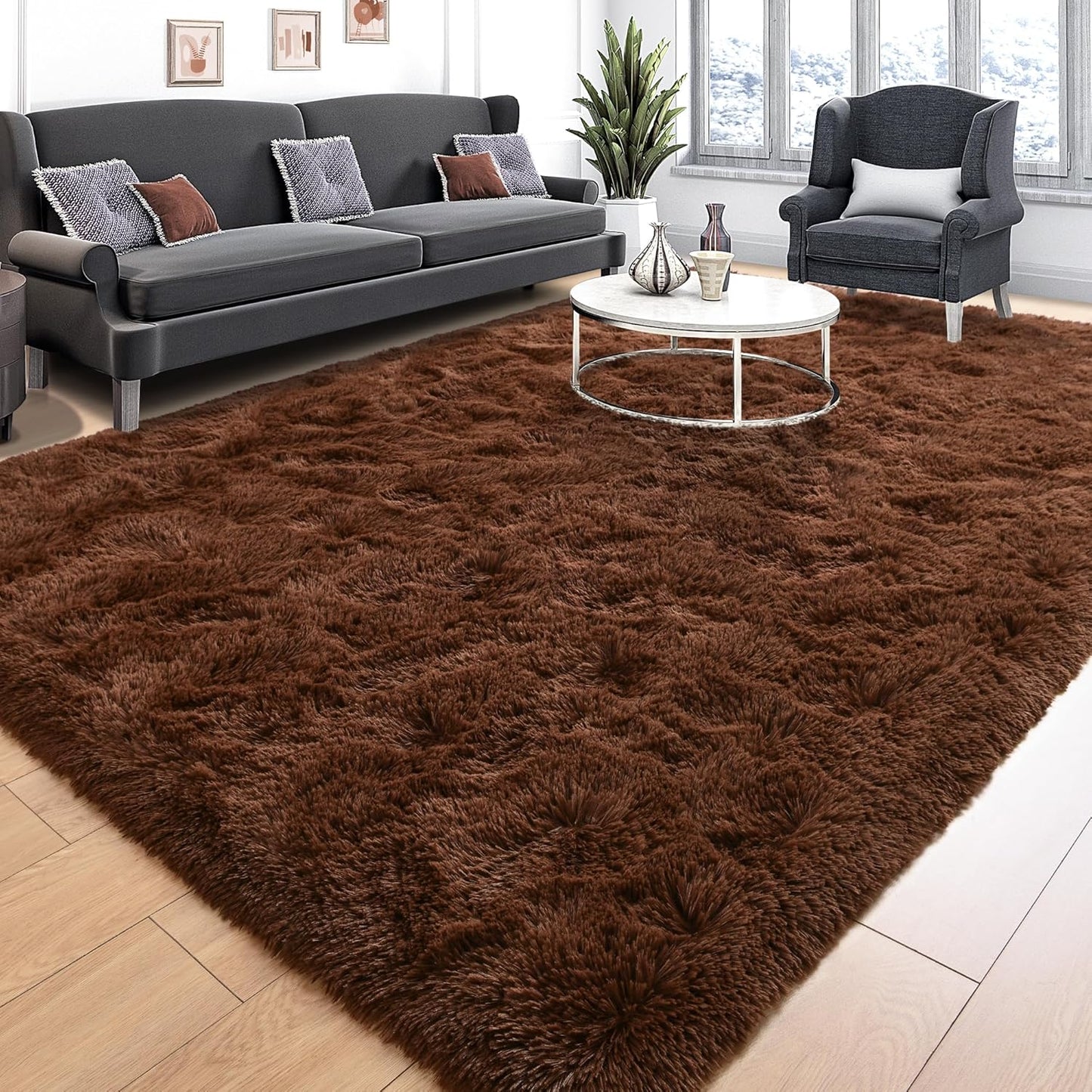 Area Rugs 8x10 for Living Room, Super Soft Fluffy Rugs for Bedroom, Modern Shaggy Rug Fuzzy Carpets for Kids, Plush Indoor Nursery Home Decor Rug with Non-Slip Bottom, Black