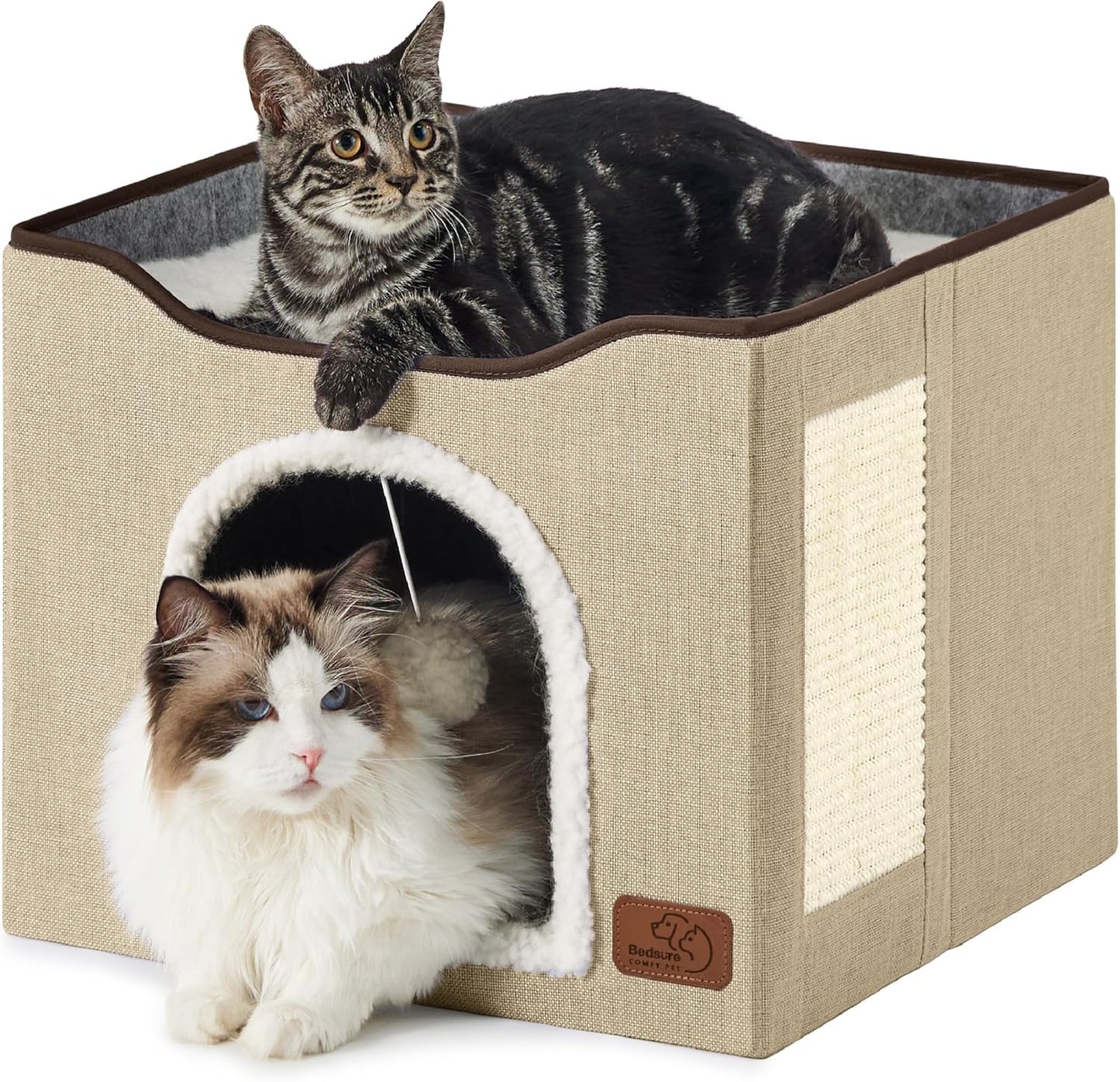 2-Level Cat House for Indoor Cats - Small Cat Towers with Scratch Pad and Hideaway Condo, Cat Cave Bed Furniture for Multi Pets and Large Cats, 18x14x23 inches, Grey