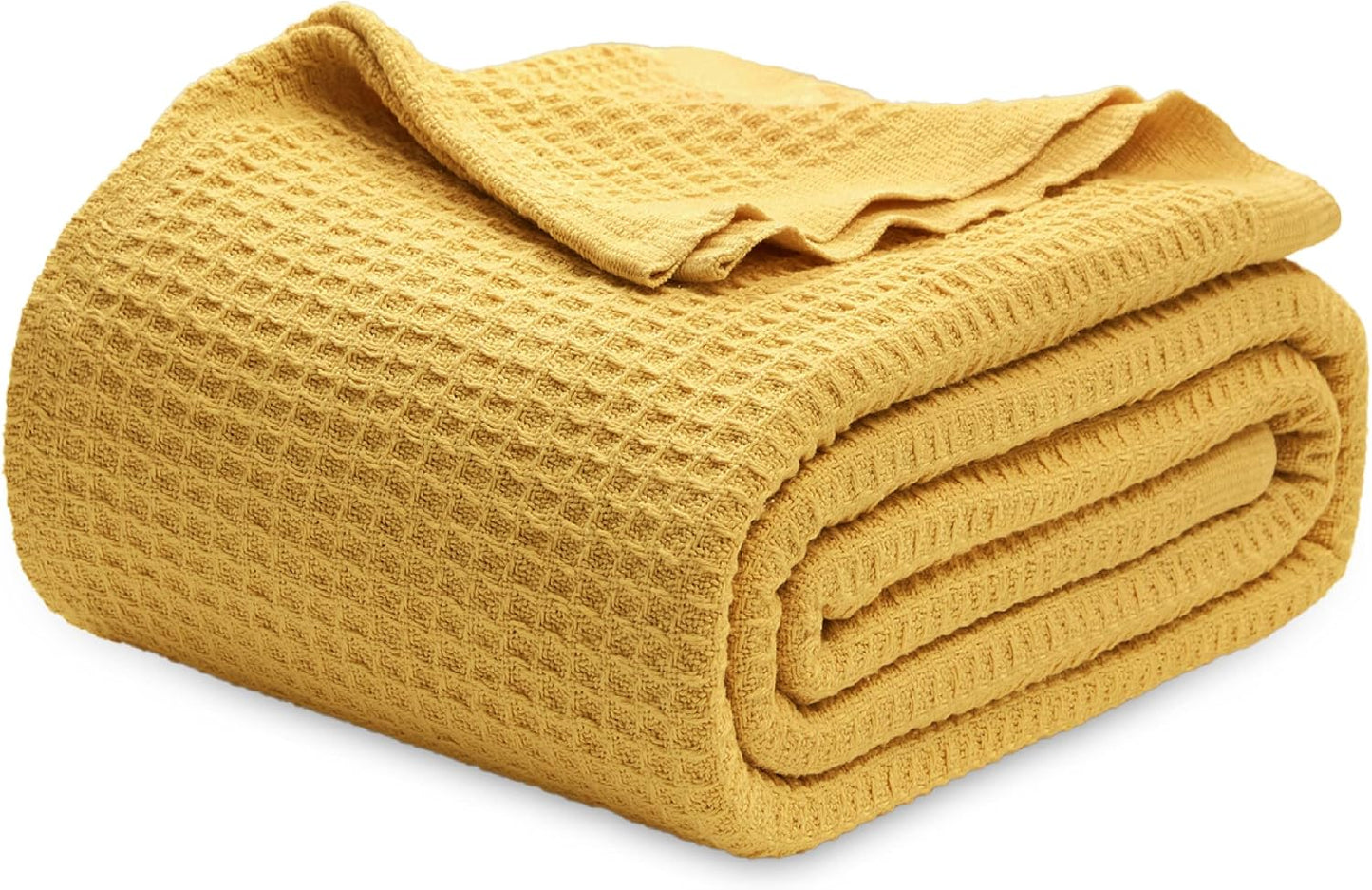 100% Cotton Blanket Queen Size for Bed - Breathable and Soft, Waffle Weave Blanket for Summer Spring, White, 90x90 Inches