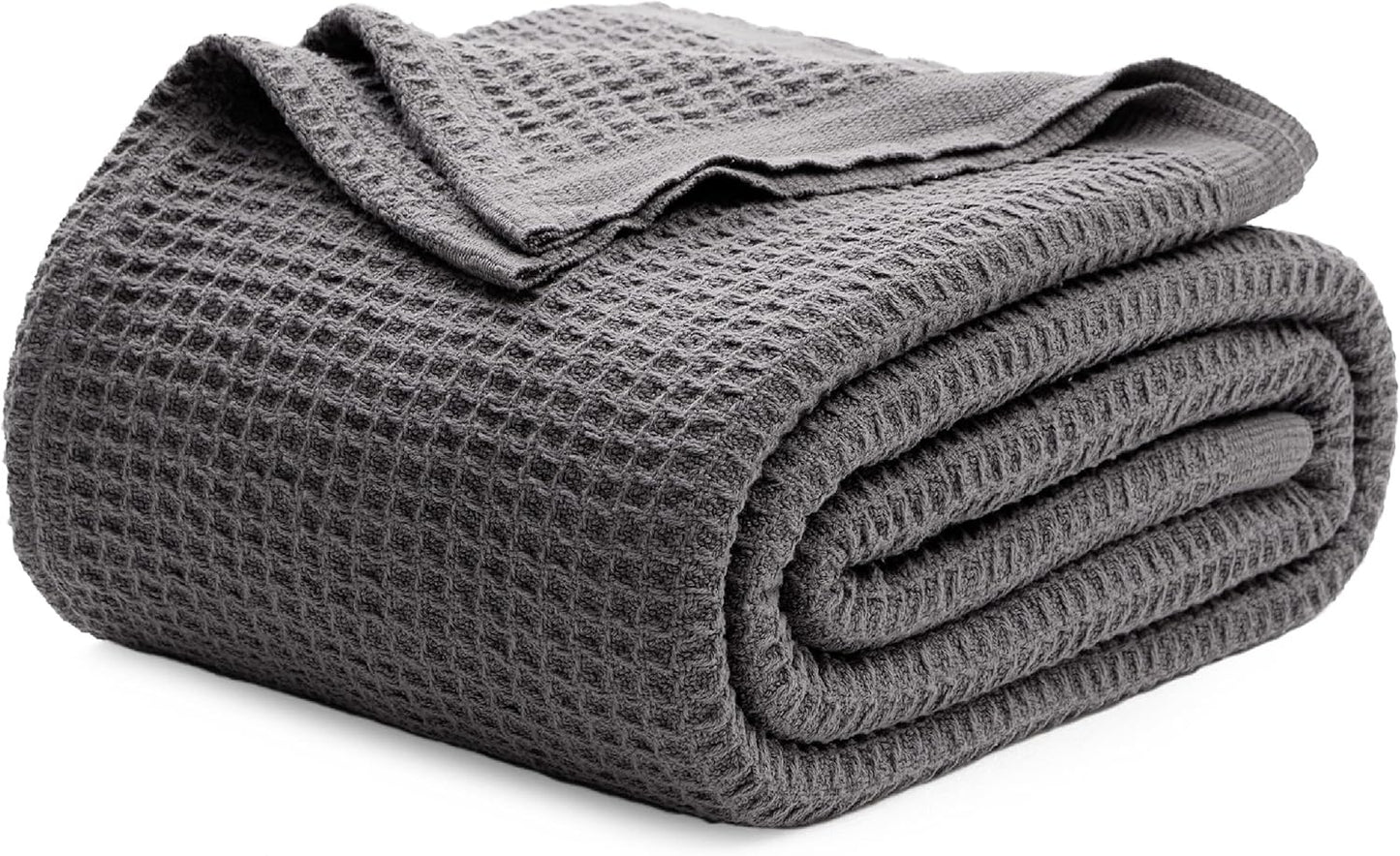 100% Cotton Blanket Queen Size for Bed - Breathable and Soft, Waffle Weave Blanket for Summer Spring, White, 90x90 Inches