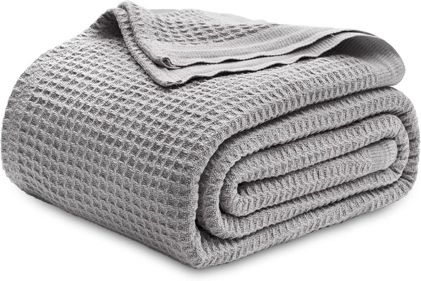 100% Cotton Blanket Queen Size for Bed - Breathable and Soft, Waffle Weave Blanket for Summer Spring, White, 90x90 Inches
