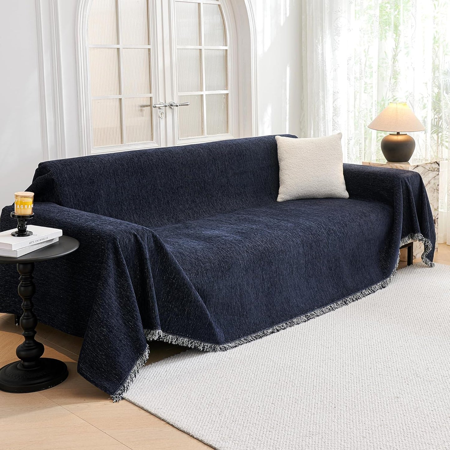 Couch Cover for Dogs, Washable Couch Covers, Non Slip Couch Sofa Cover, Couch Cover 2 Cushion Sofa Dogs Furniture Protector with Tassels Chenille Sofa Covers for Pets, 71"x118", Dark Grey