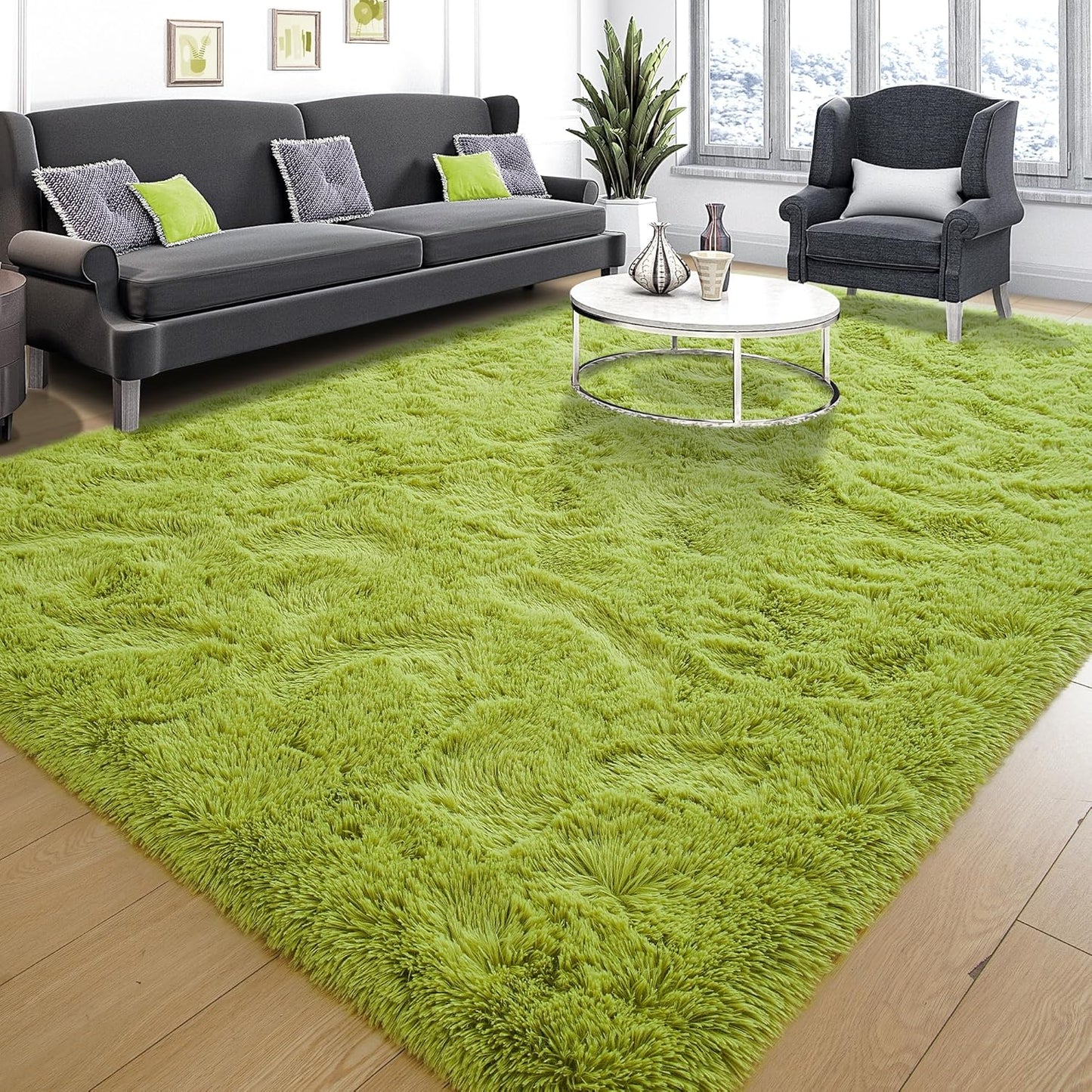 Area Rugs 8x10 for Living Room, Super Soft Fluffy Rugs for Bedroom, Modern Shaggy Rug Fuzzy Carpets for Kids, Plush Indoor Nursery Home Decor Rug with Non-Slip Bottom, Black