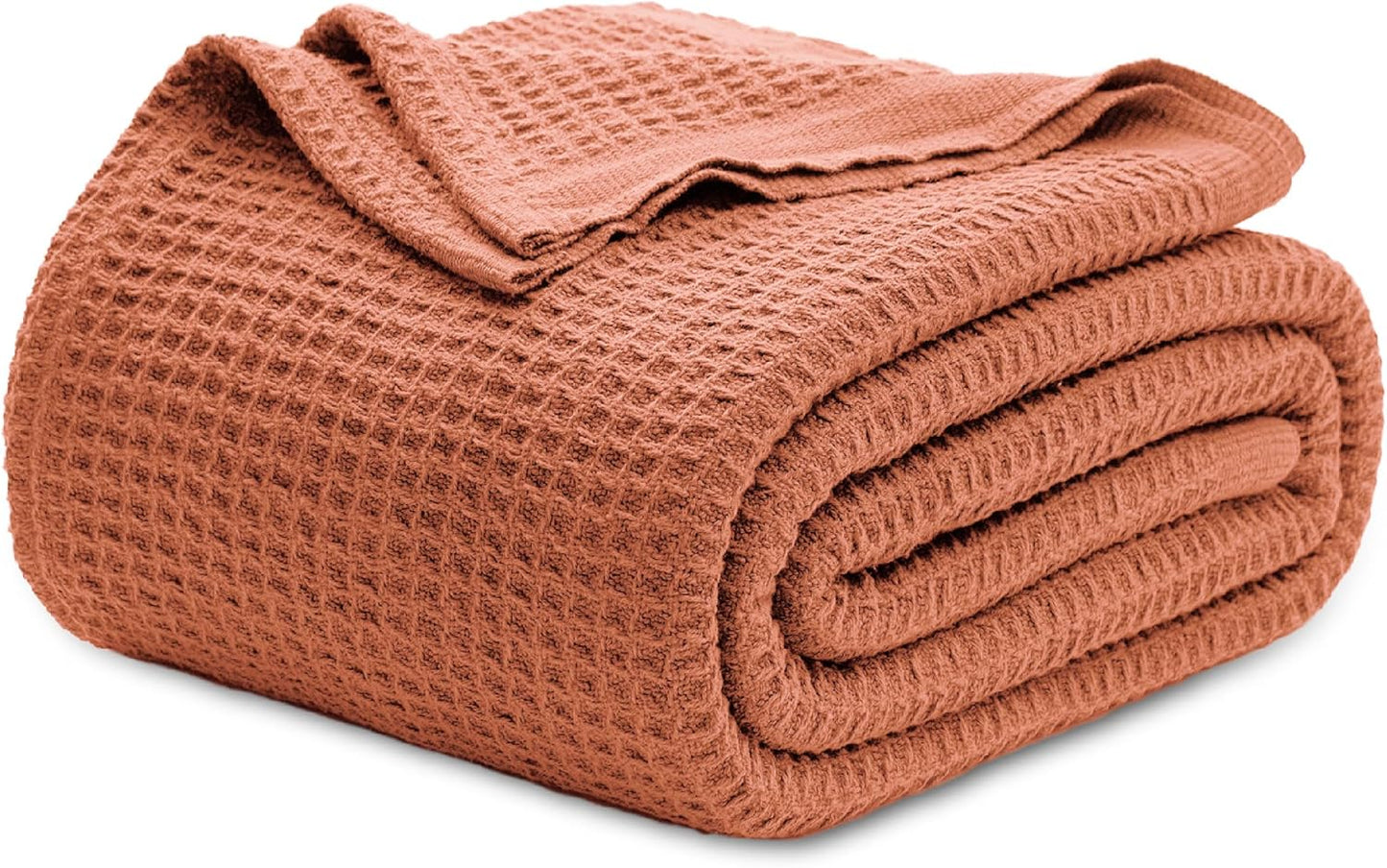 100% Cotton Blanket Queen Size for Bed - Breathable and Soft, Waffle Weave Blanket for Summer Spring, White, 90x90 Inches