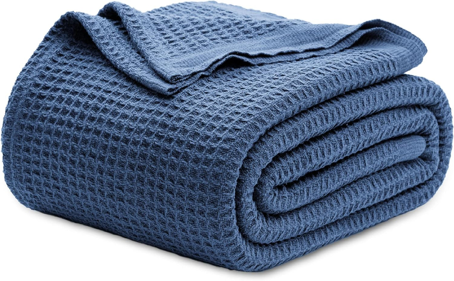 100% Cotton Blanket Queen Size for Bed - Breathable and Soft, Waffle Weave Blanket for Summer Spring, White, 90x90 Inches