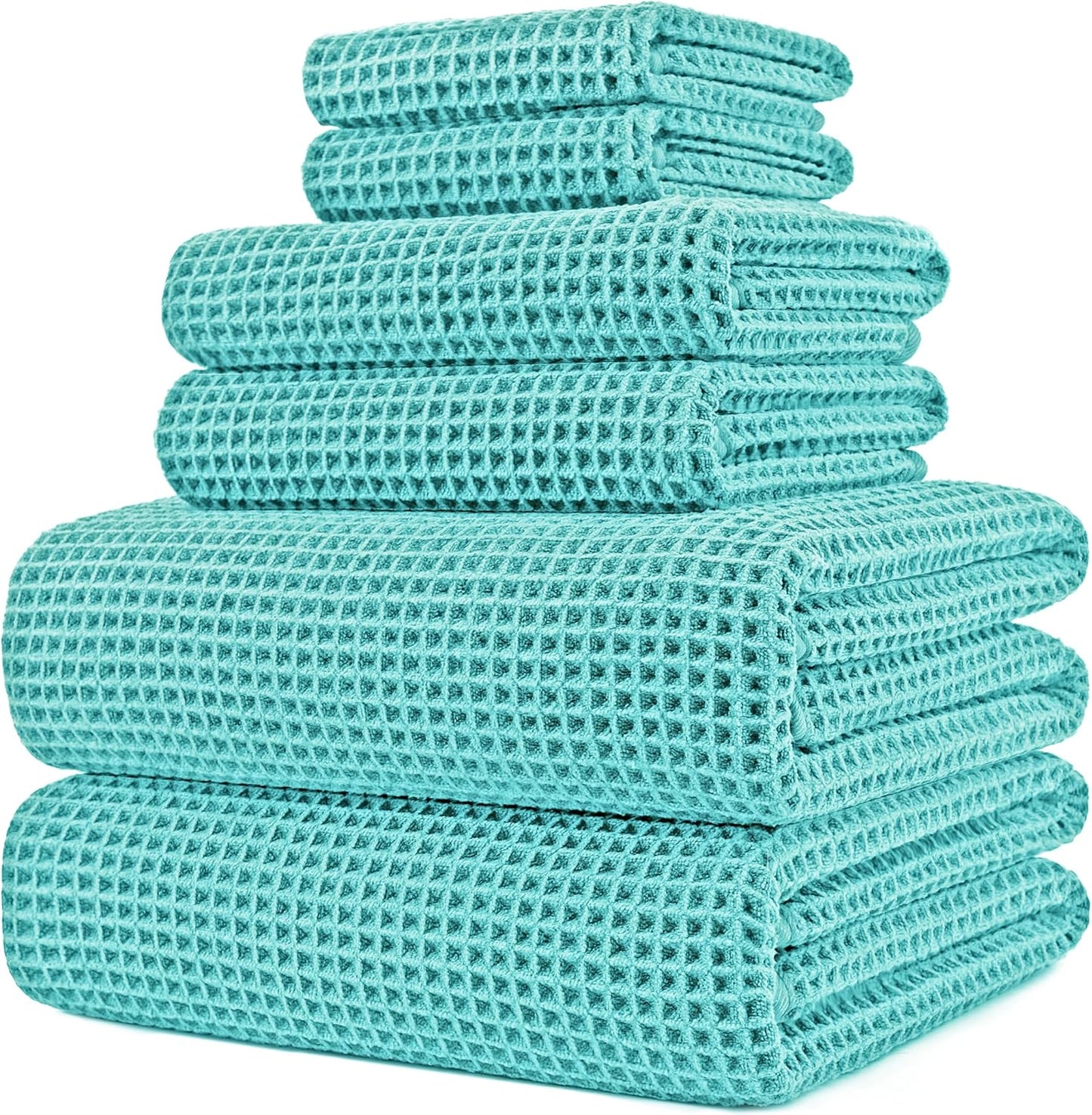 Oversize, 60 x 30 in., Quick Dry Lint Free Microfiber Bath Towel Set, 6 Piece (Beige, Waffle Weave)