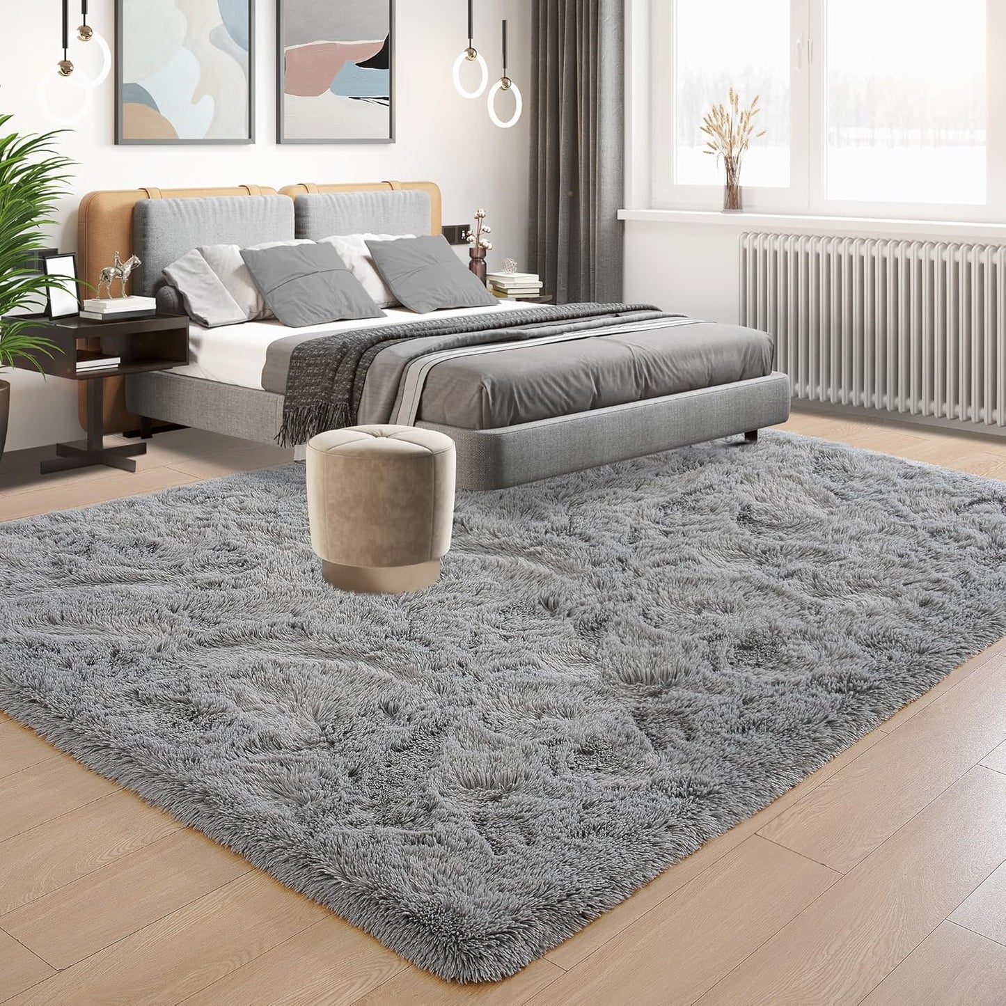Area Rugs 8x10 for Living Room, Super Soft Fluffy Rugs for Bedroom, Modern Shaggy Rug Fuzzy Carpets for Kids, Plush Indoor Nursery Home Decor Rug with Non-Slip Bottom, Black