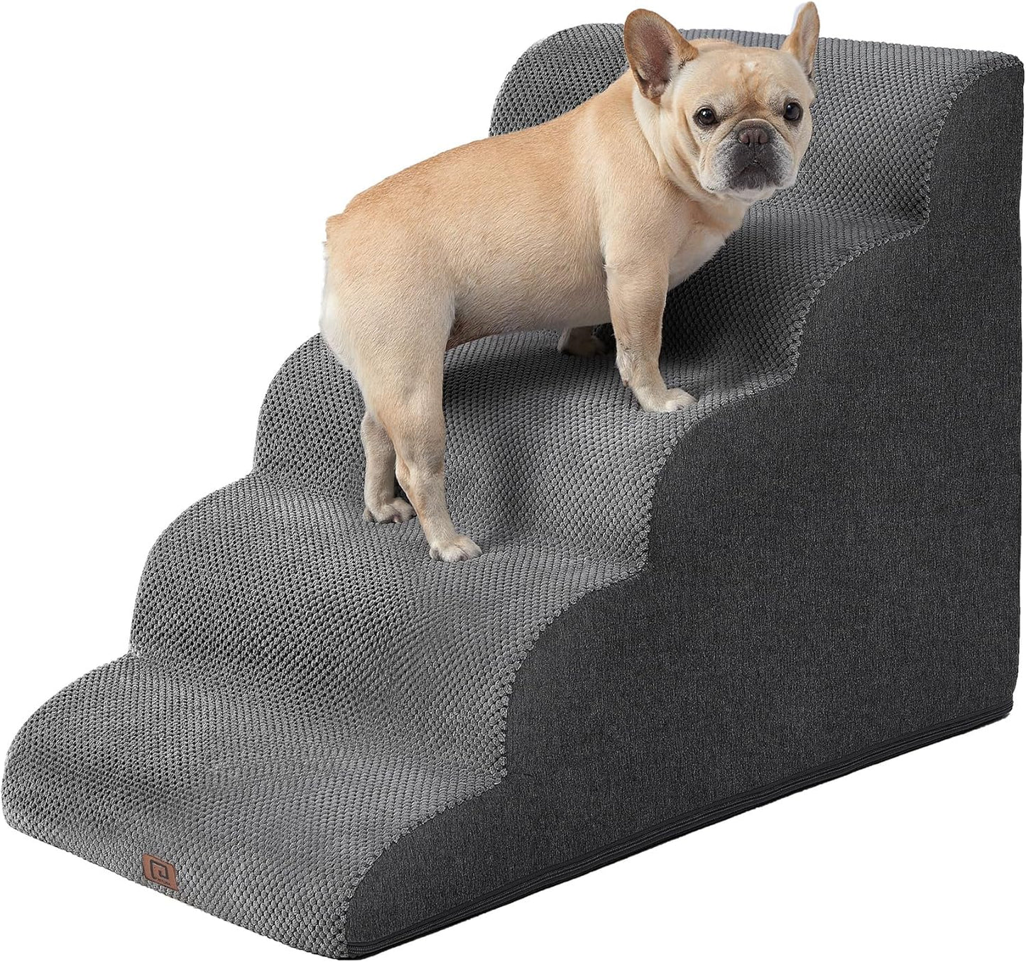 Curved Dog Stairs Ramp for Small Dogs 15.7" H, 3-Step Dog Steps for Couch Sofa and Chair, Pet Stairs for Cats, Non-Slip Balanced Pet Steps Indoor, Grey