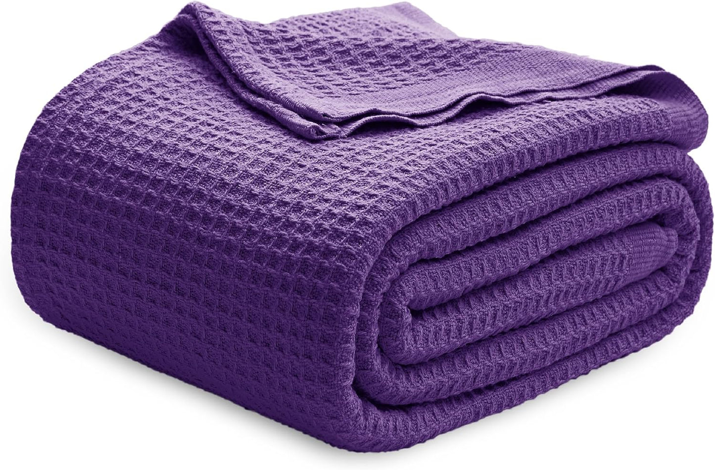 100% Cotton Blanket Queen Size for Bed - Breathable and Soft, Waffle Weave Blanket for Summer Spring, White, 90x90 Inches