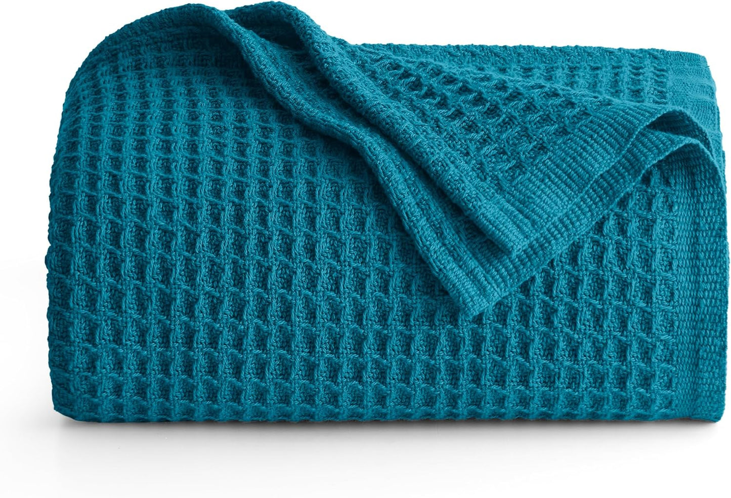 100% Cotton Blanket Queen Size for Bed - Breathable and Soft, Waffle Weave Blanket for Summer Spring, White, 90x90 Inches