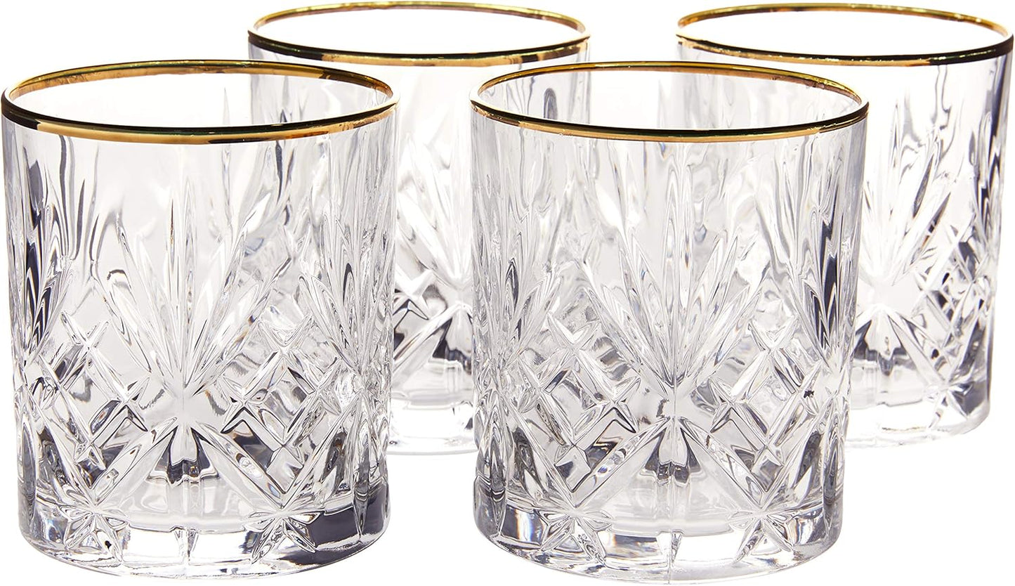 Crystal White Wine Glass with Gold Band Design, Set of 4,6 fl oz