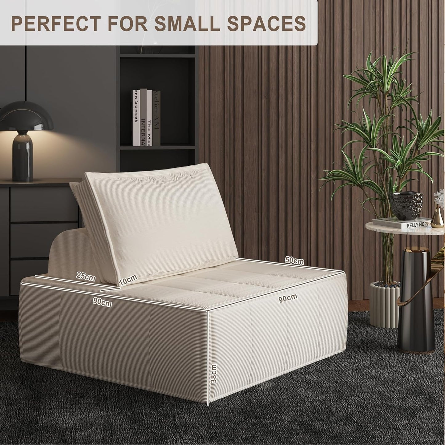 Modular Sectional Sofa, 35" Small Sofa Couch, Corduroy Sofa Sleeper Deep Seat Sofa with Adjustable Backrest, Small Couch for Small Spaces, Living Room, Bedroom, Apartment,White Office Couch