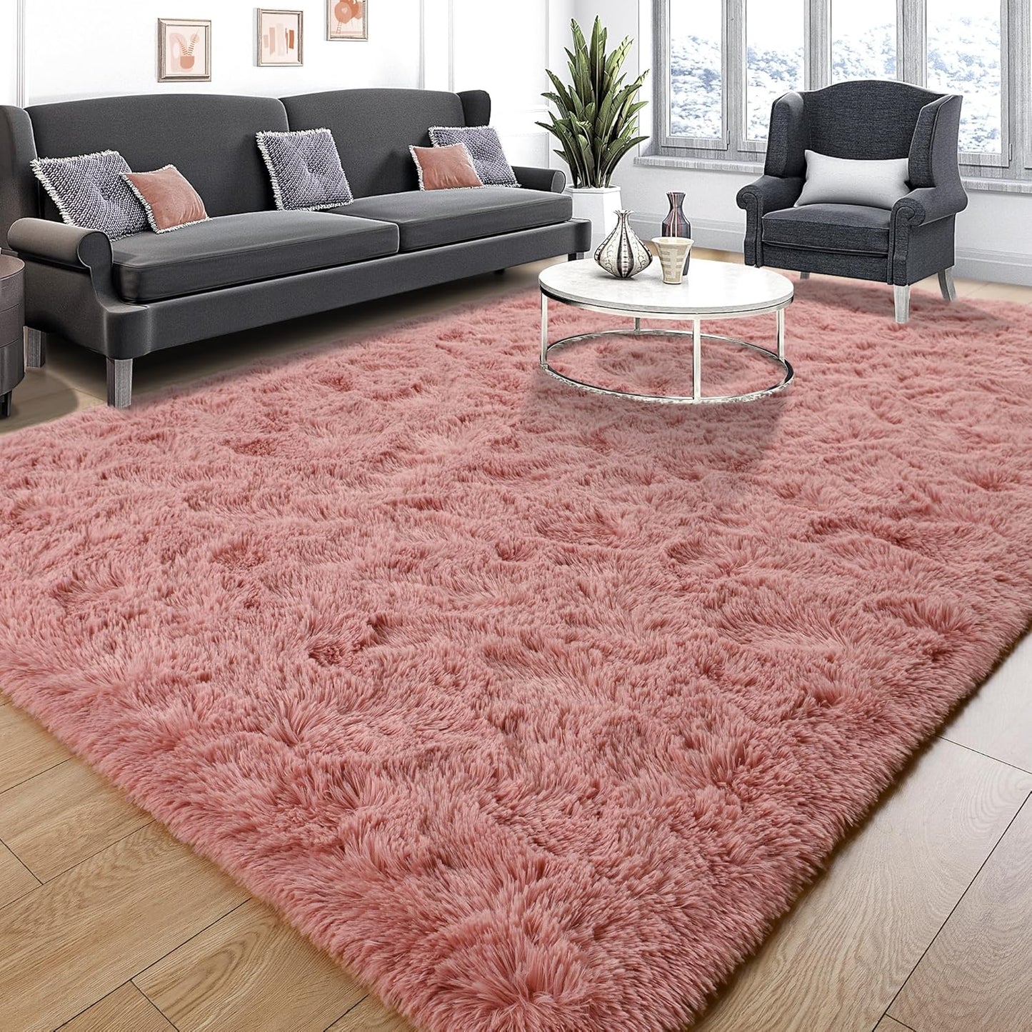 Area Rugs 8x10 for Living Room, Super Soft Fluffy Rugs for Bedroom, Modern Shaggy Rug Fuzzy Carpets for Kids, Plush Indoor Nursery Home Decor Rug with Non-Slip Bottom, Black