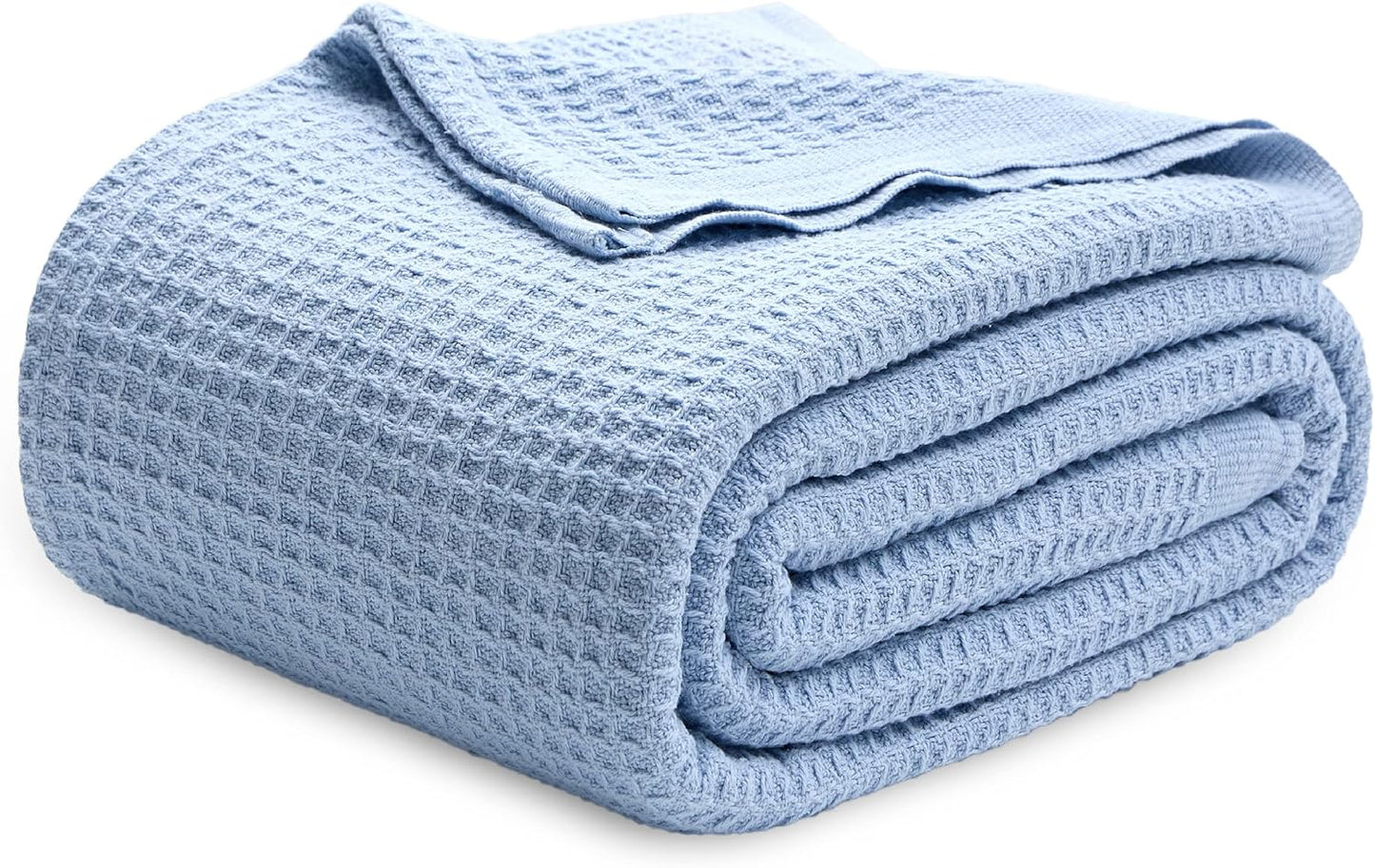 100% Cotton Blanket Queen Size for Bed - Breathable and Soft, Waffle Weave Blanket for Summer Spring, White, 90x90 Inches