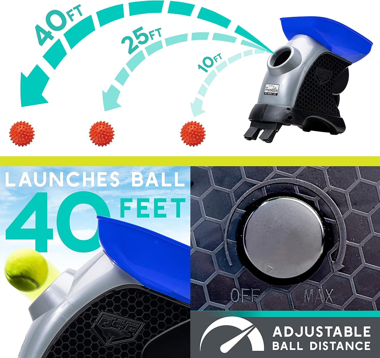 Fetch Automatic Tennis Ball Launcher Dog Toy - Electronic Thrower for Fetch + Playtime - Launches up to 40 Feet - Official Size
