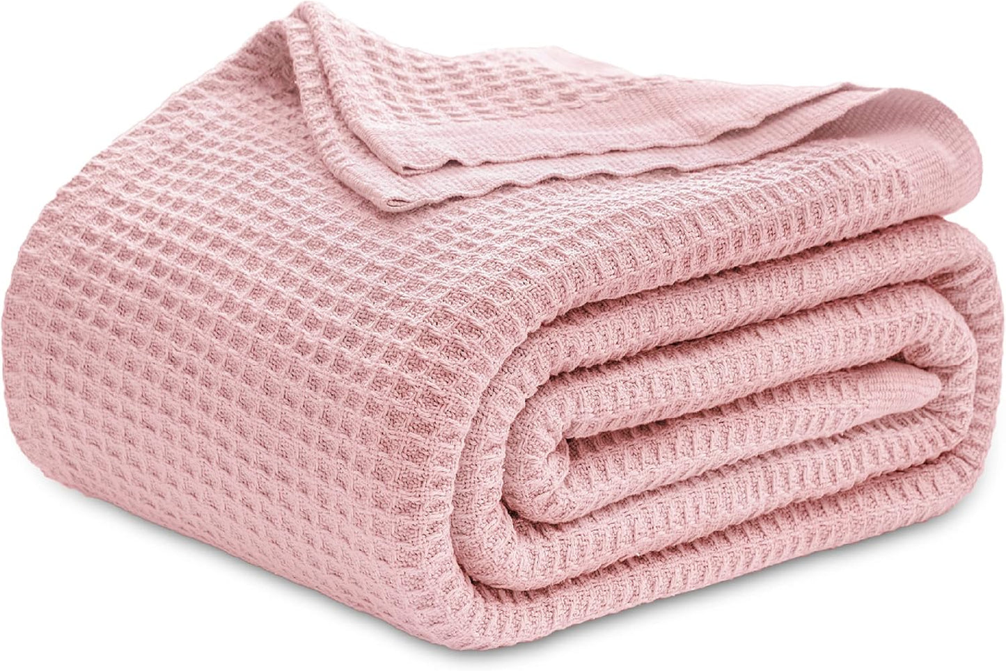 100% Cotton Blanket Queen Size for Bed - Breathable and Soft, Waffle Weave Blanket for Summer Spring, White, 90x90 Inches