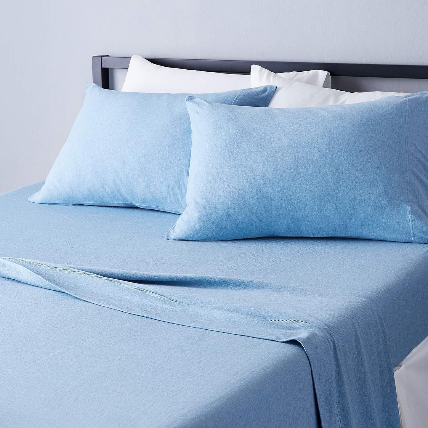 Basics 4 Piece Bed Sheets Set, 100% Cotton Jersey, Includes Super Soft, Flat and Fitted Sheets, Pillowcase, King, Oatmeal, Solid