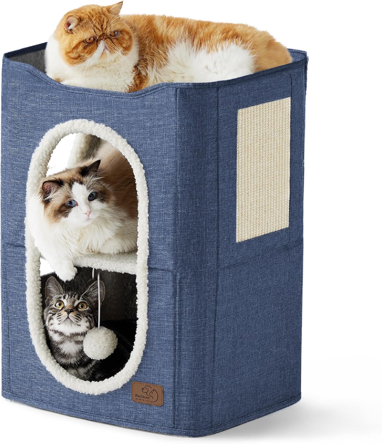 2-Level Cat House for Indoor Cats - Small Cat Towers with Scratch Pad and Hideaway Condo, Cat Cave Bed Furniture for Multi Pets and Large Cats, 18x14x23 inches, Grey