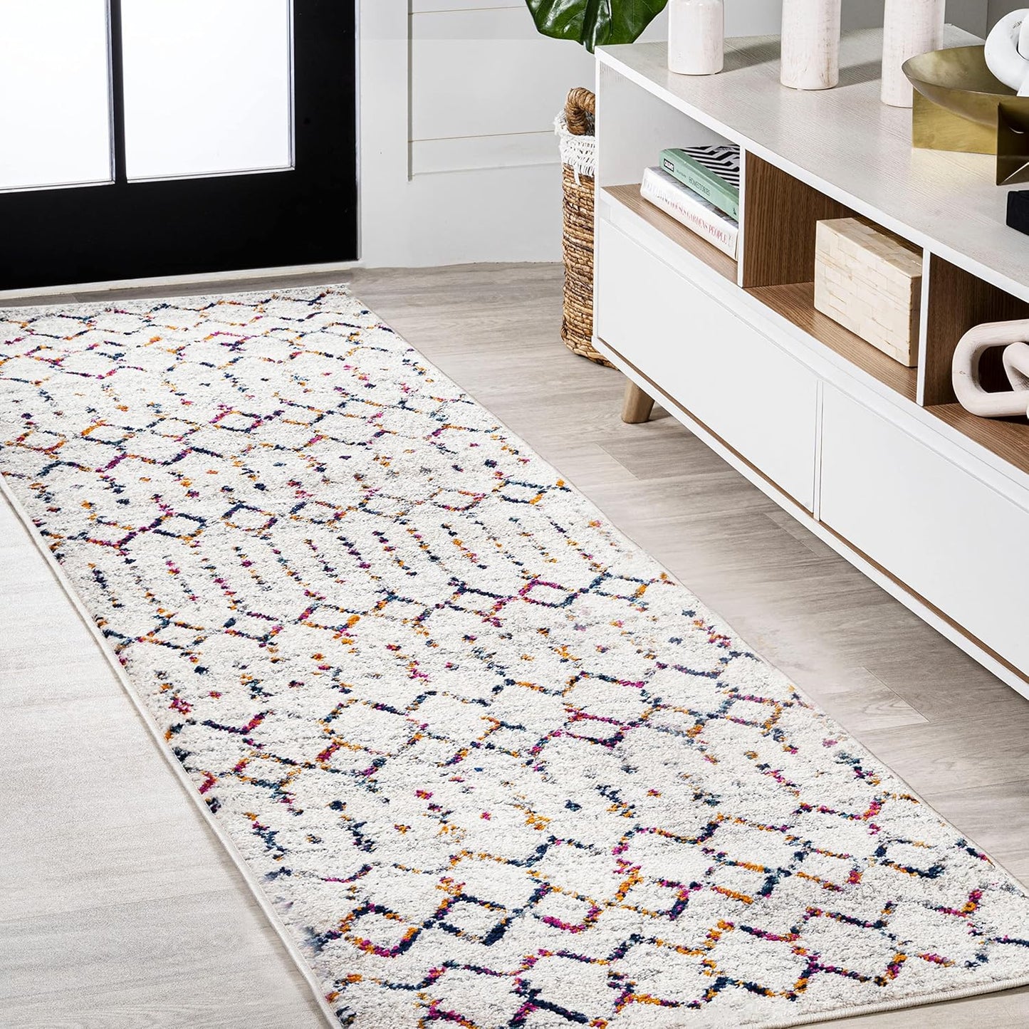 MOH101B-8 Moroccan Hype Boho Vintage Diamond 8 ft. x 10 ft. Area-Rug, Bohemian, Southwestern, Casual, Transitional, Pet Friendly, Non Shedding, Stain Resistant, Easy-Cleaning, Cream/Gray