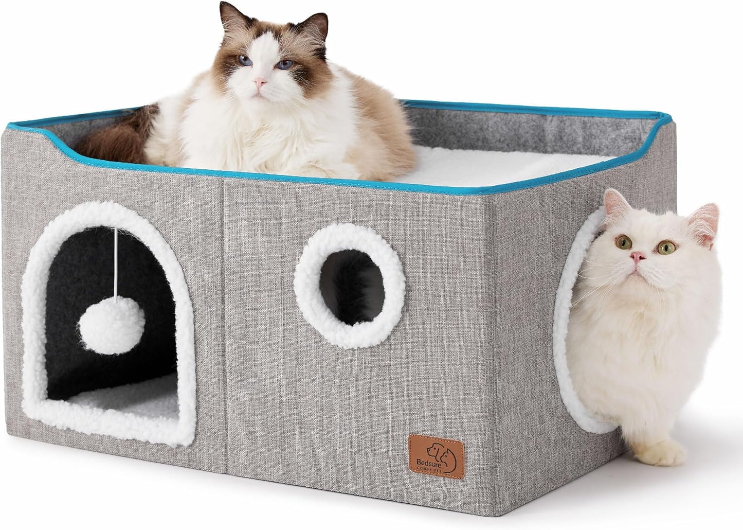2-Level Cat House for Indoor Cats - Small Cat Towers with Scratch Pad and Hideaway Condo, Cat Cave Bed Furniture for Multi Pets and Large Cats, 18x14x23 inches, Grey